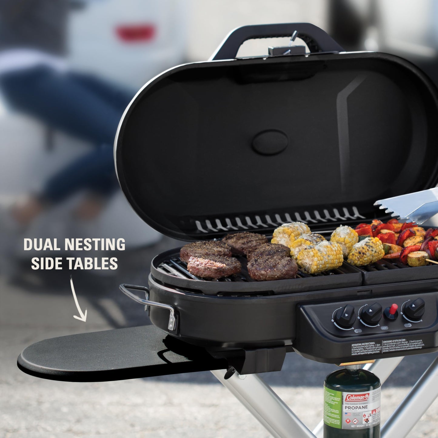Coleman RoadTrip 285 Portable Stand-Up Propane Grill with 3 Adjustable Burners & Instastart Ignition, 20,000 BTUs of Power for Outdoor Cooking, Camping, Tailgating, Grilling, BBQs, & More