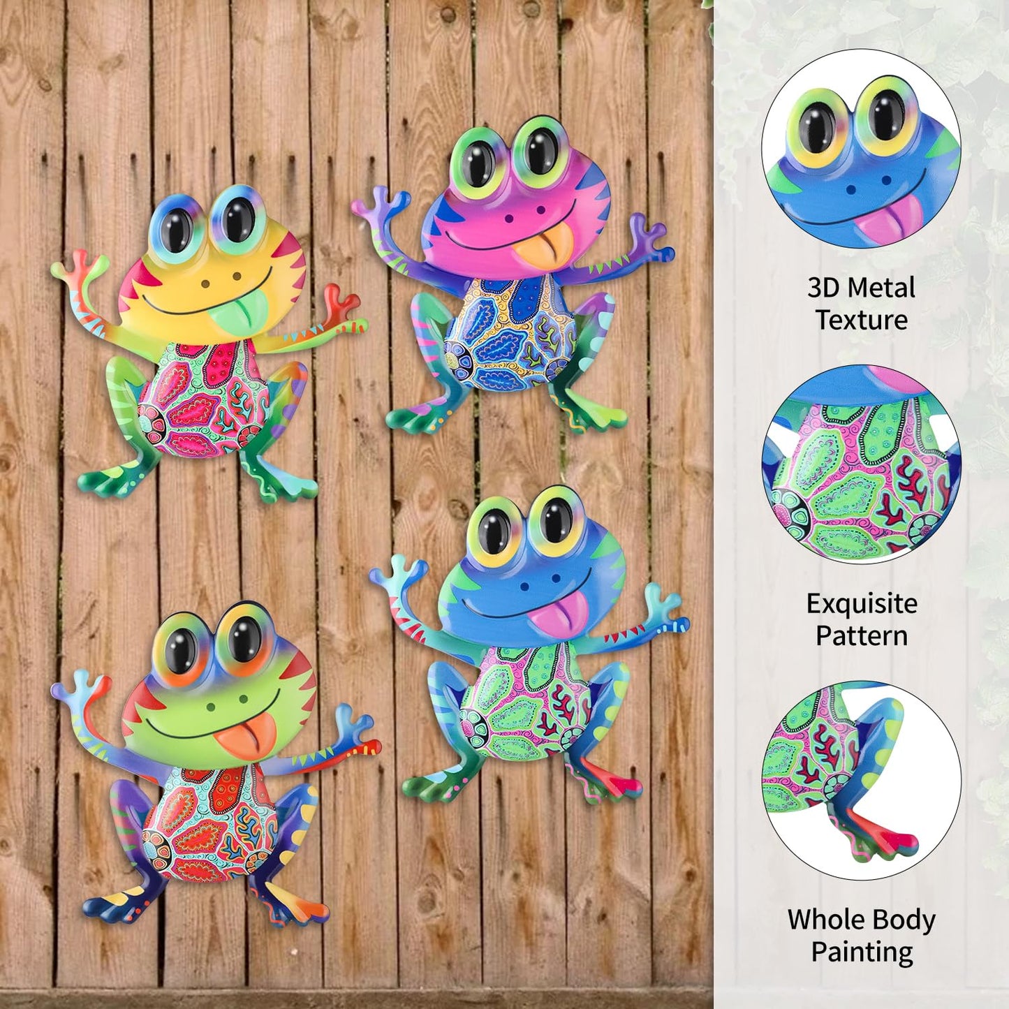Junware Metal Frog Wall Decor, 4Pcs Frog Iron Wall Art Sculptures Art Frogs Wall Hanging Sculpture Decoration. Outdoor Fence Art for Home Garden, Fence, Patio, Yard, Bedroom Outside Gifts for Adults