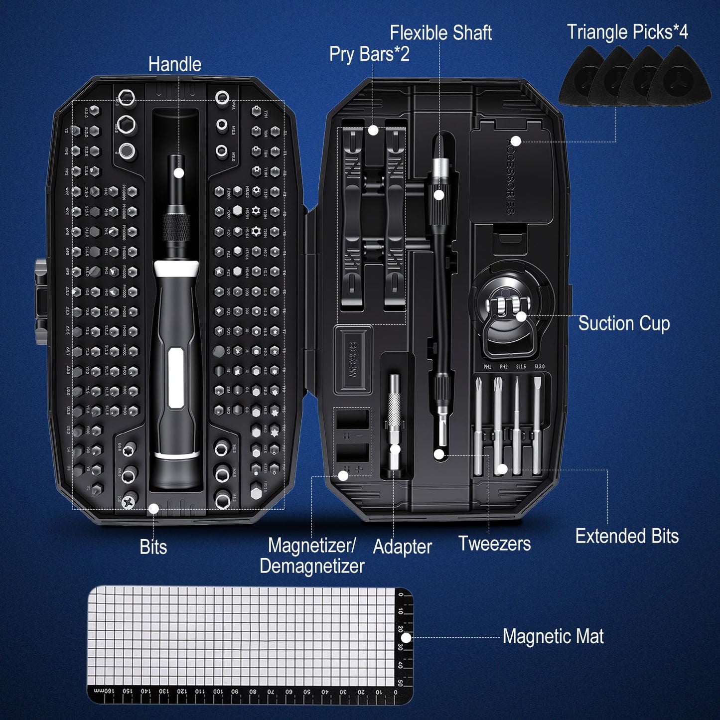 152Pcs Precision Screwdriver Set with 140 CR-V Bits,Magnetic Screwdriver Set with Storage Case&Accessories,Multi-Bit Electronics Repair Kit for iPhone,MacBook,Laptop,PC,Game Console,Tablet,Drone,etc