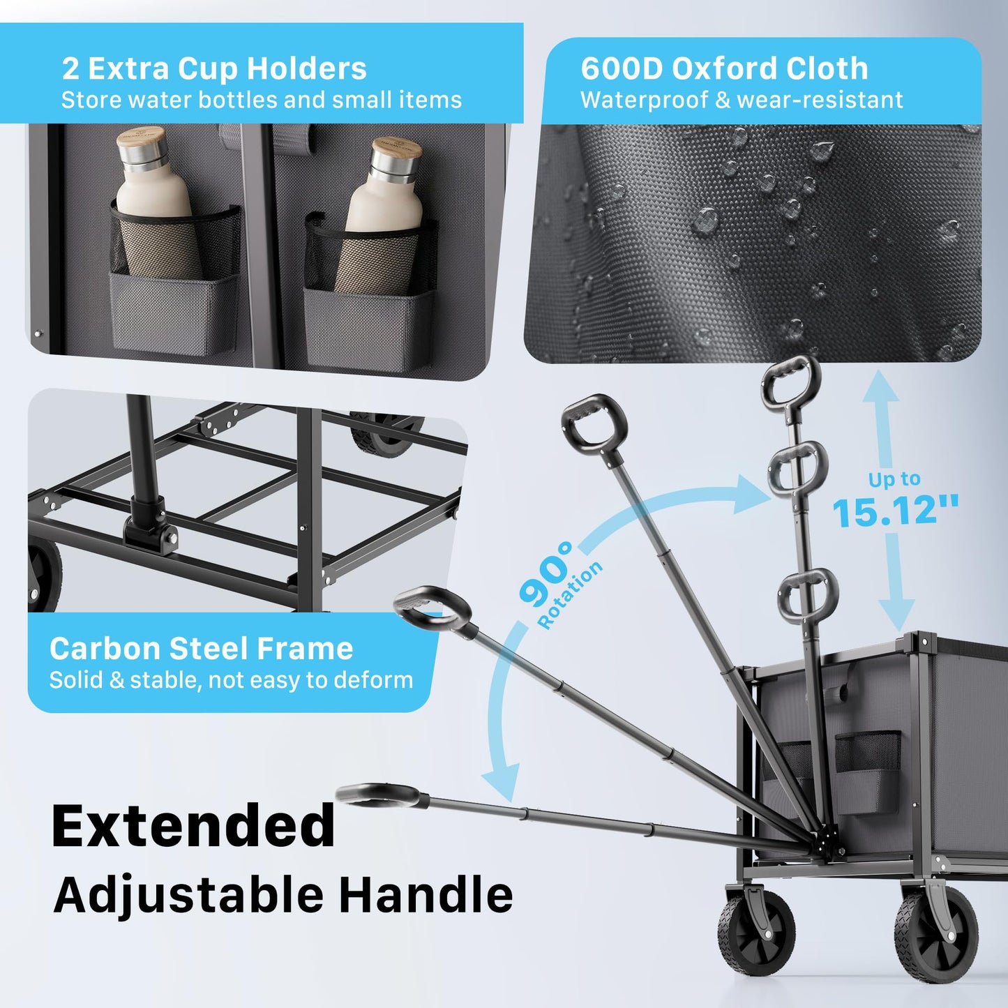 HOMBETTA 29.3" Collapsible Wagon Cart, 150L Heavy Duty Folding Utility Wagon with Wheels, 360 lbs Load, Portable Rolling Cart for Garden, Shopping, Sports, Camping, Darkgray