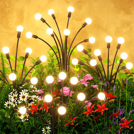 Solar Lights Outdoor(4 Pack,32 LEDs),Solar Lights Outdoor Waterproof for Garden Decor,4 Modes Firefly Light for Outdoor Decor,Big Bulb High Lumens Patio Decor,Sway by Wind,Gardening Gifts for Women