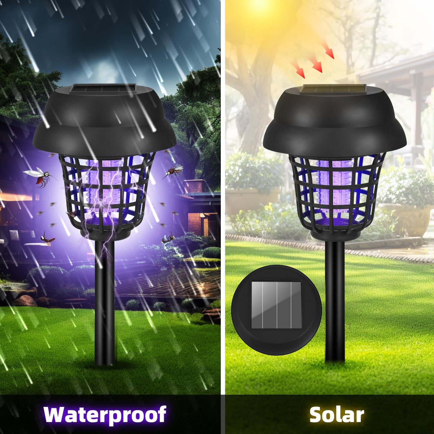 4 Pack Solar Bug Zapper Outdoor Waterproof Solar Powered Mosquito Zapper & Killer for Gnats, Flies, Moths, Fruit Flies, Decorative Ground Stake Light for Garden, Patio, Backyard, Auto ON/Off