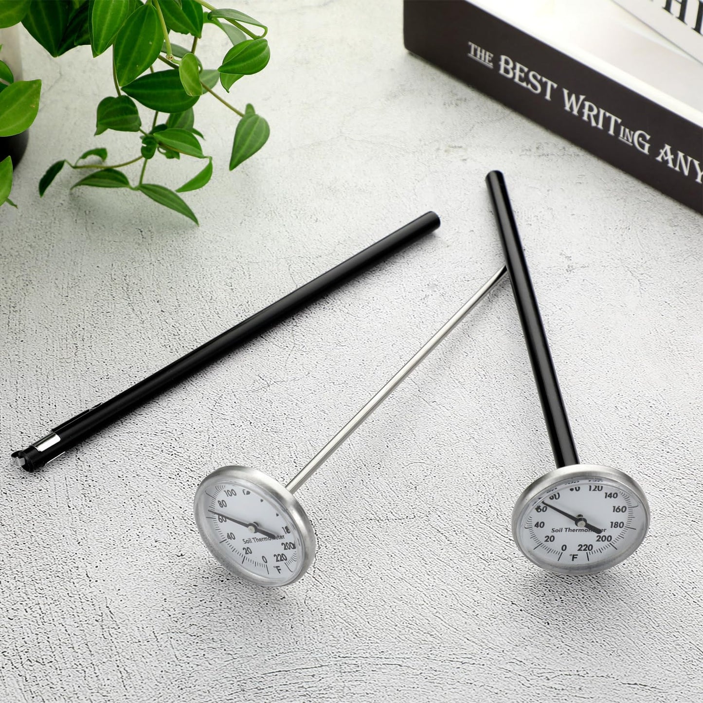 Copkim 2 Pieces Stainless Steel Soil Thermometer 7.5 Inch Stem 0-220 Degrees Fahrenheit Range Soil Temperature Thermometer for Ground, Compost, Garden