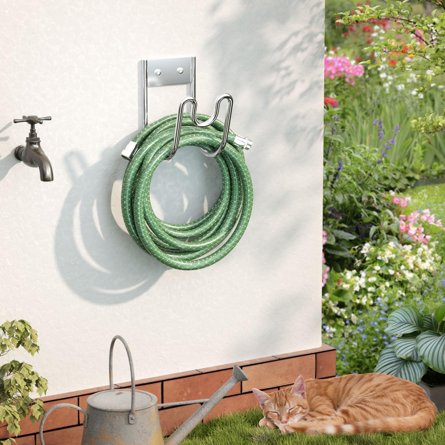 Josmimic Stainless Steel Garden Hose Holder - Silver SS304 Water Hose Holder - Wall Mounted Hose Hanger Heavy Duty for Water Hose Extension Cords Vacuum Hose, Anti-Rust (1 Pack)