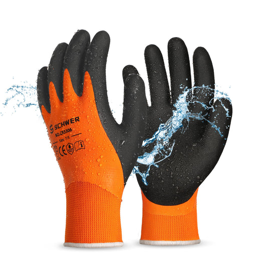 Schwer 2 Pairs Waterproof Work Gloves for Men and Women CR3306, Gardening Gloves with Double Latex Coated, Non-slip Working Gloves, Outdoor Construction, Car and Fish Cleaning, No Fleece Lining, L