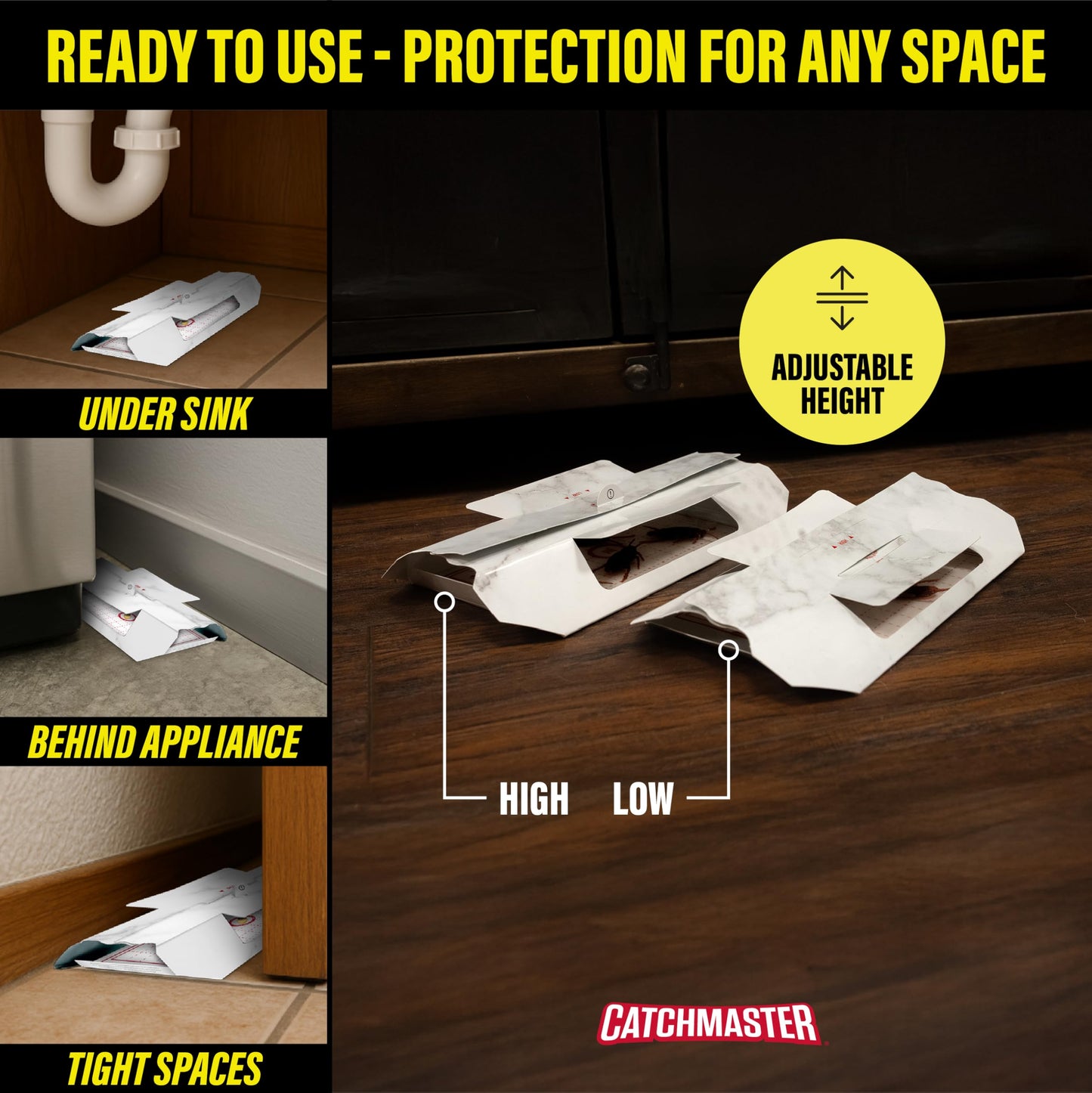 Catchmaster Cockroach Trap with Powerful Food-Based Bait – Glue Traps (10-Pk) Roach Killer for House – Kitchen, Bathroom & Garage, Indoor Pest Control and Bug Catcher Solution