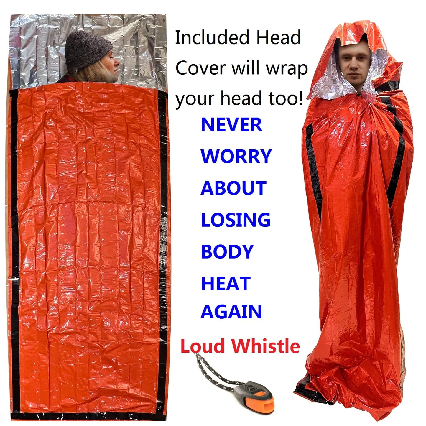 Leberna Emergency Sleeping Bag Survival Bag 2 Pack | Survival Bivy Sack | Portable Blanket Survival Gear Bivvy Thermal Sleeping Bag Camping