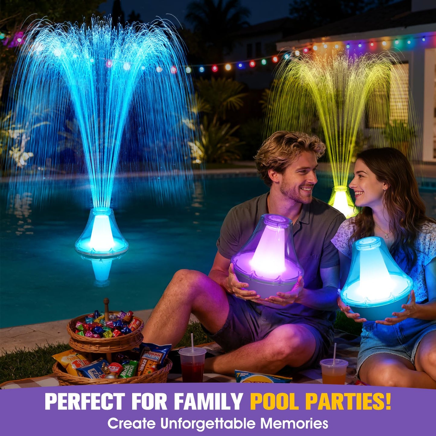 2026 Pool Fountain with Remote,Rechargeable Floating Pool Fountains with 10 Light Show,Pool Water Fountain Pump with Anchor,3 Spray Modes Swimming Pool Fountains for Inground Above Ground Pool-White