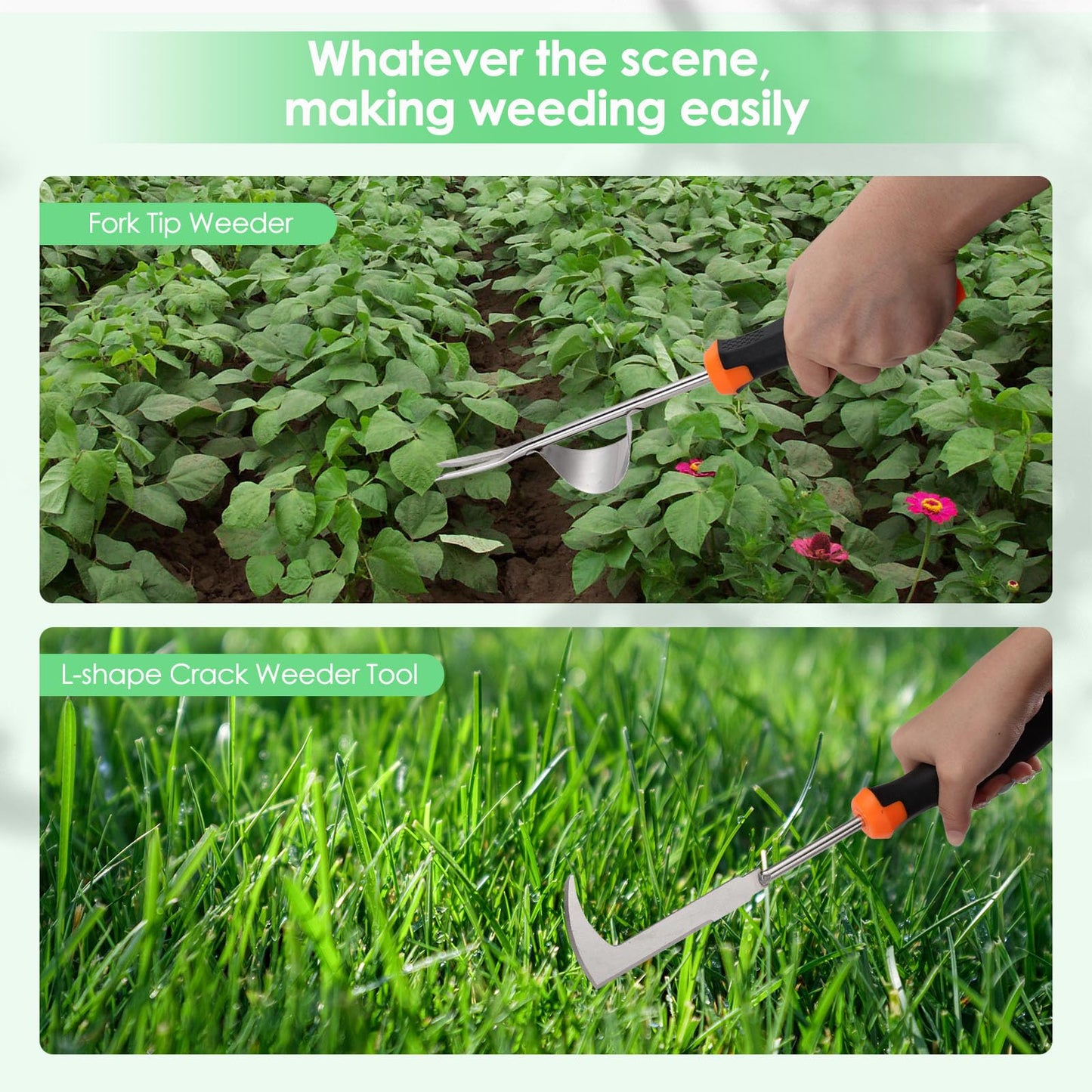 Foyucool Weed Puller Tool, Set of 3, Rubber Handle Weed Remover Tool, Manual Weeder,L-Shaped Weeding Tool, Thickened Stainless Steel Crack Weeder,Planting and Weeding for Garden, Patio