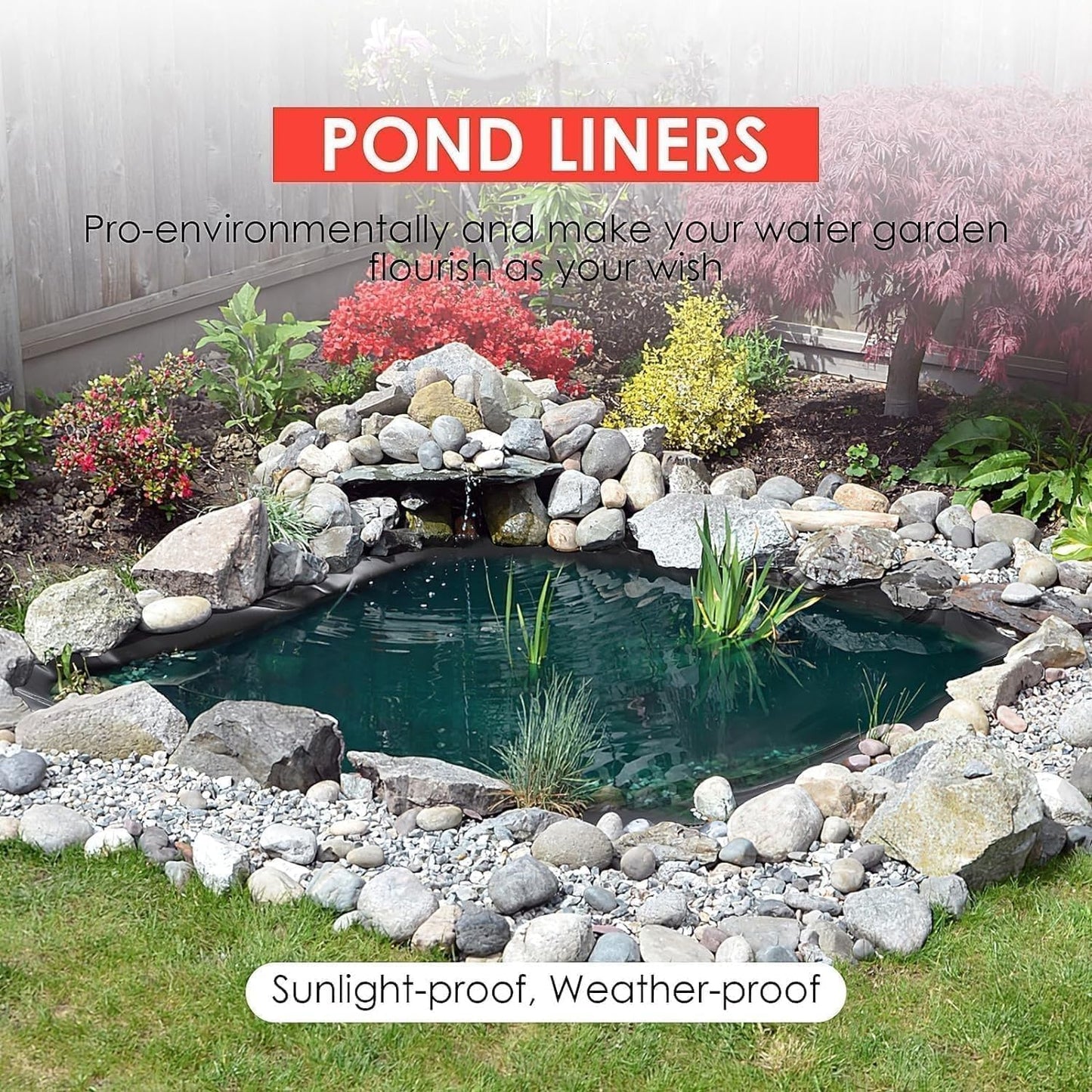 MERXENG 10x15 Ft Pond Liner, 45 Mil Thickness, Pliable & Durable Epdm Material, Easy Cutting & Uv Resistant, for Fish or Koi, Features, Waterfall Base, Fountains and Water Gardens