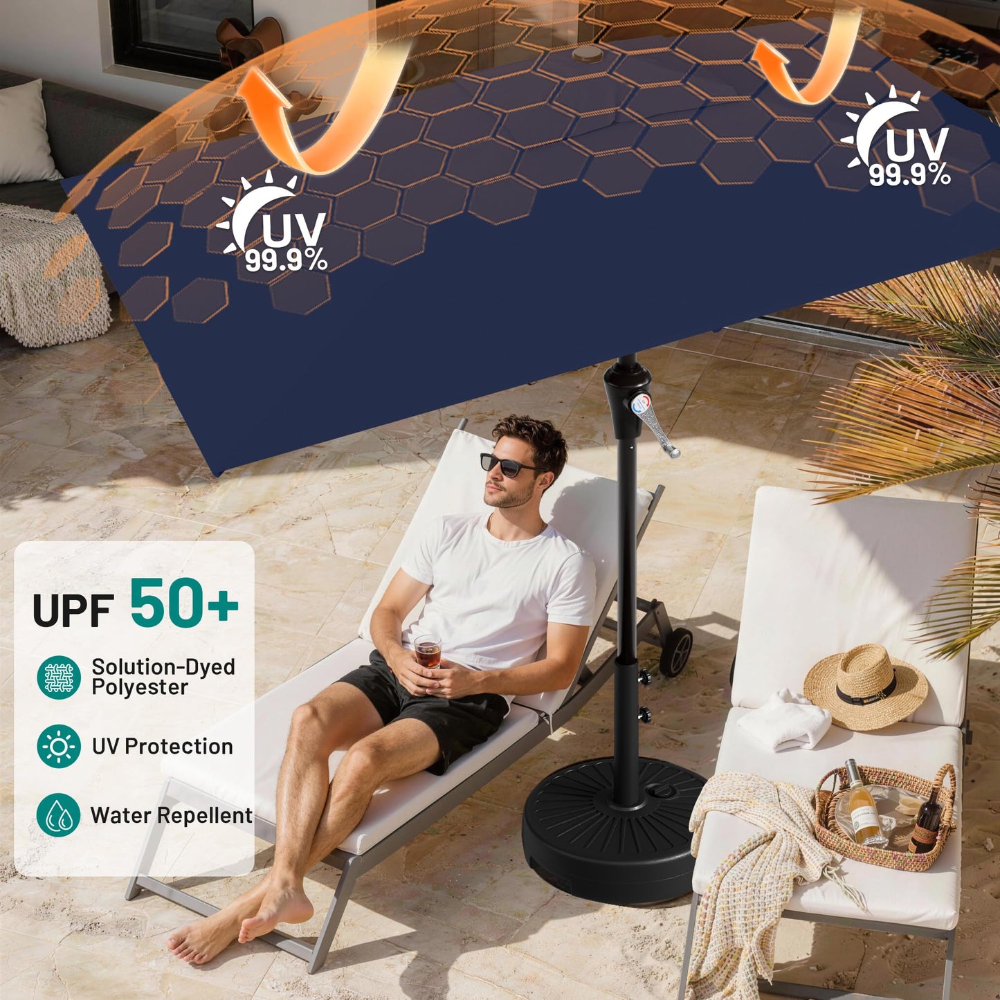 AreShark 6.5' x 10' Rectangular Patio Umbrellas for Outdoor, Outdoor Table Umbrella, Large Outdoor Patio Umbrellas with 6 Sturdy Ribs for Pool, Garden, Deck & Market (Navy)