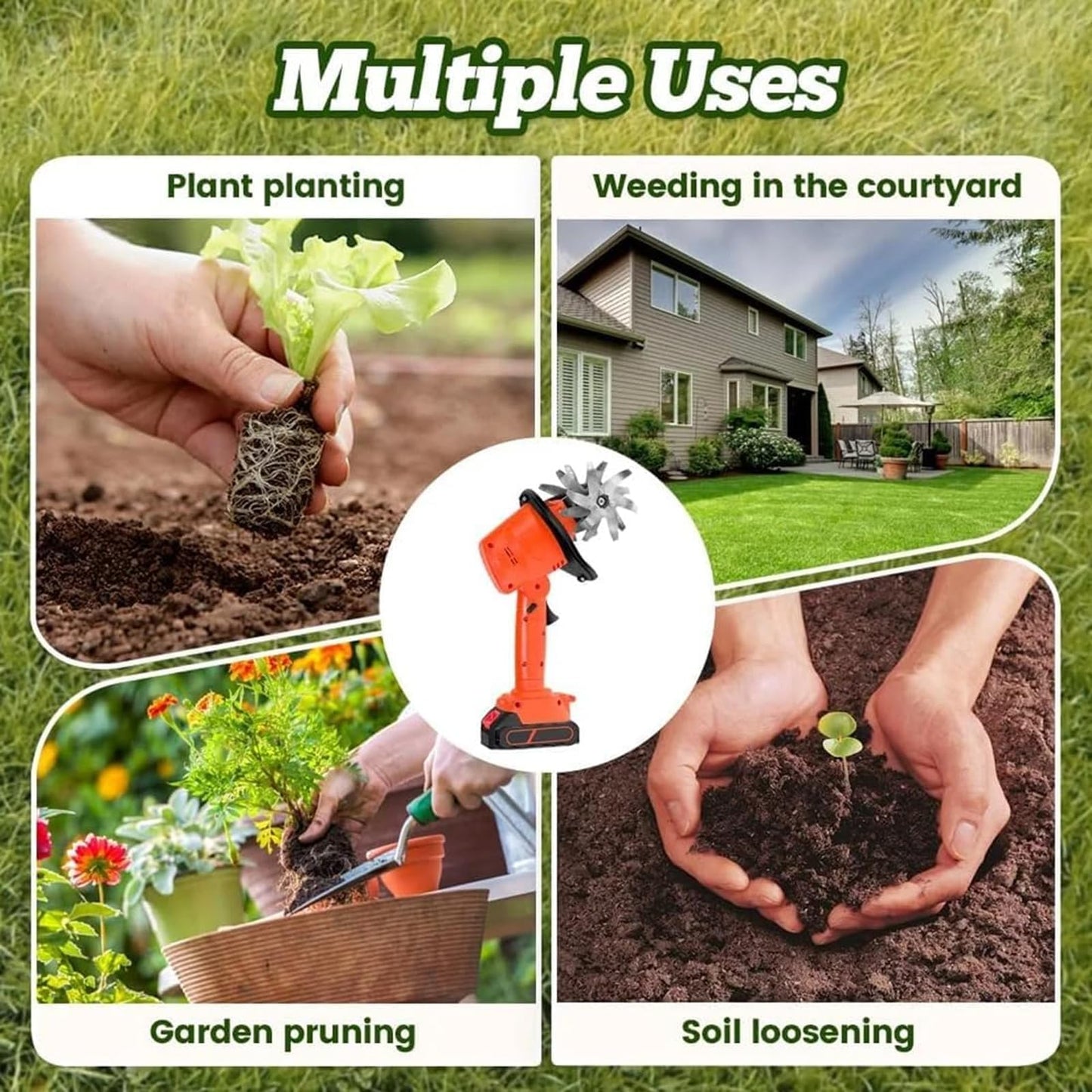 21V Cordless Mini Tiller Cultivator, Hand Tiller for Gardening, 235RPM Rotary Cultivator with Dual Batteries and Charger, Compact Soil Tilling Tool for Lawn and Garden Beds (with Pole)