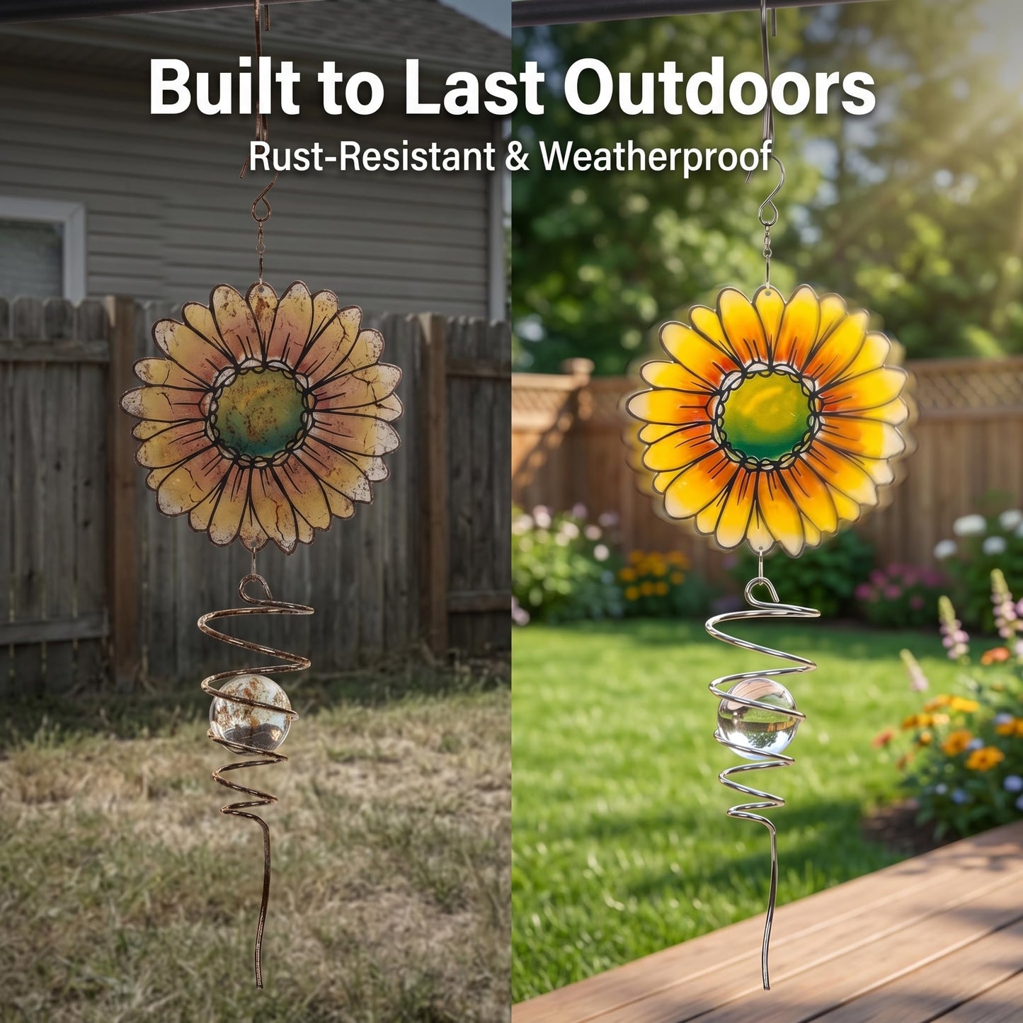 18" Wind Spinner Outdoor Hanging Metal Figurine Spinner for Garden Décor Ornaments,Lawn Yard Patio,Sunflower
