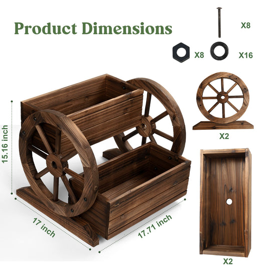 OIPRTGFJ Wooden Wagon Planter Box, Garden Planter with Wheels,Decorative Planter for Flowers Herbs Vegetables for Indoor & Outdoor Décor, Flower Cart for Patio Garden Balcony