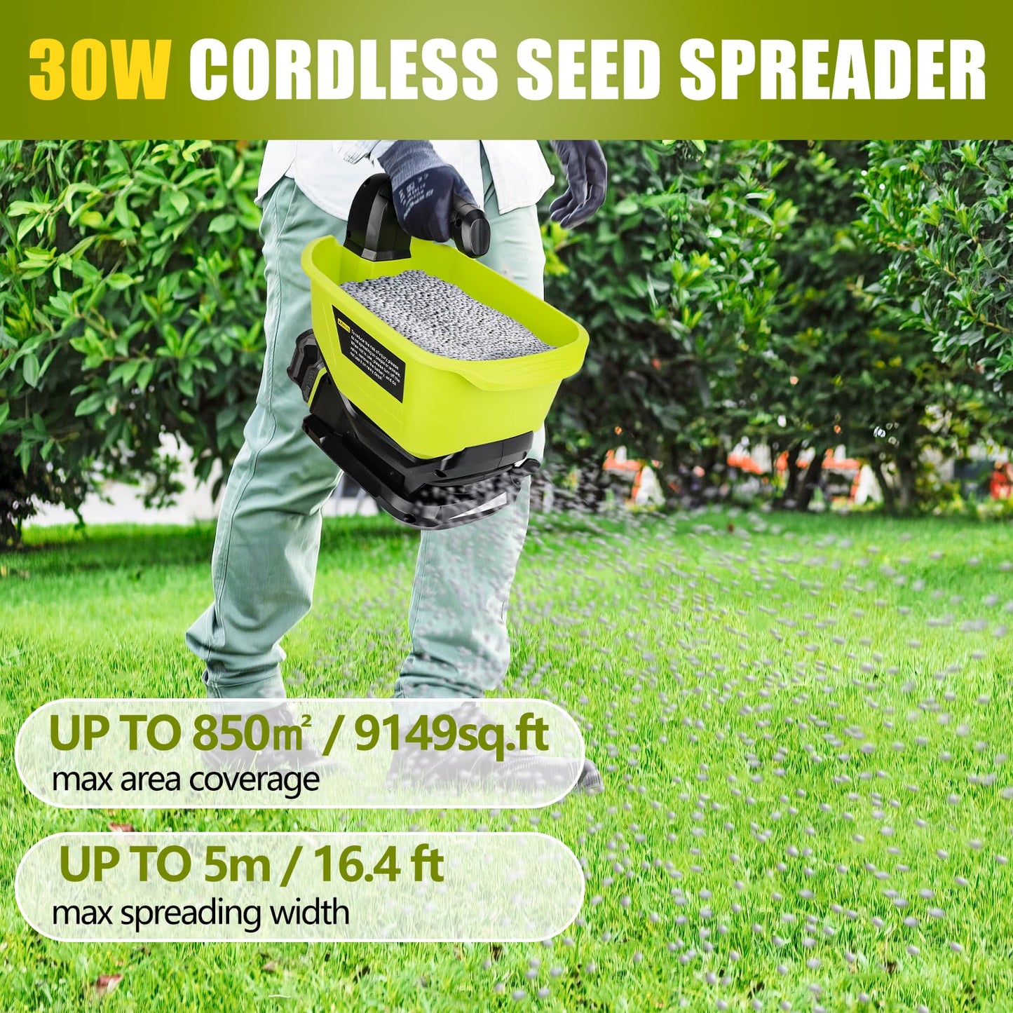 Philophca Salt Spreader for Ryobi 18V Battery, Seed Spreader Handheld Fertilizer Spreader Power Spreader Available Year-Round, Grass Seeds, Rock Salt, 3.7L Large Capacity Hopper(Tool Only)