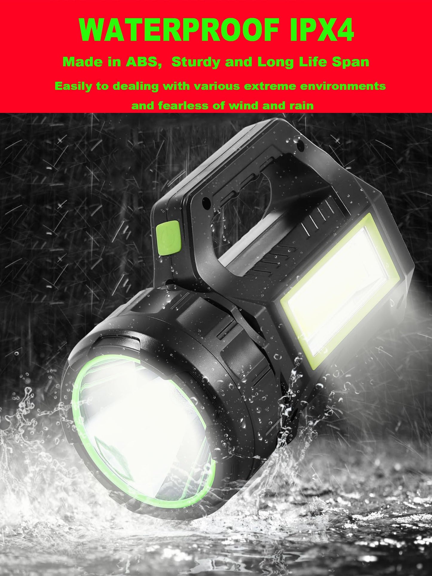 HAASHADA LED Searchlight LED Lantern, Solar Rechargeable Super Bright 10000LM Handheld LEDs Spotlight, Multifunctional Camping Lamp Work Lights, 7 Light Modes, IPX4 Waterproof, for Emergency