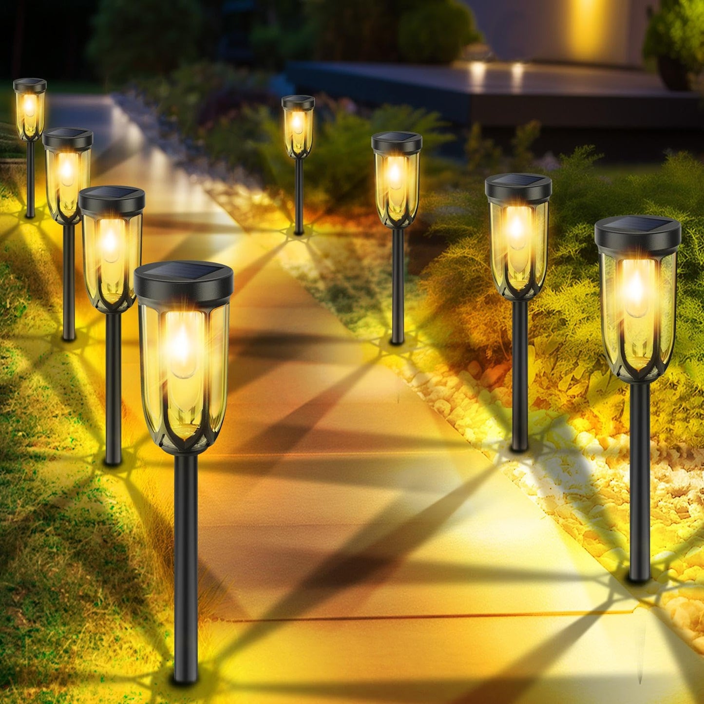 Barleit Solar Lights Outdoor 8 Pack, Solar Pathway Lights, Solar Lights Outdoor Waterproof IP65, Bright Auto On/Off Garden Lights, Solar Landscape Lights for Driveway Walkway Lawn Yard (Warm White)