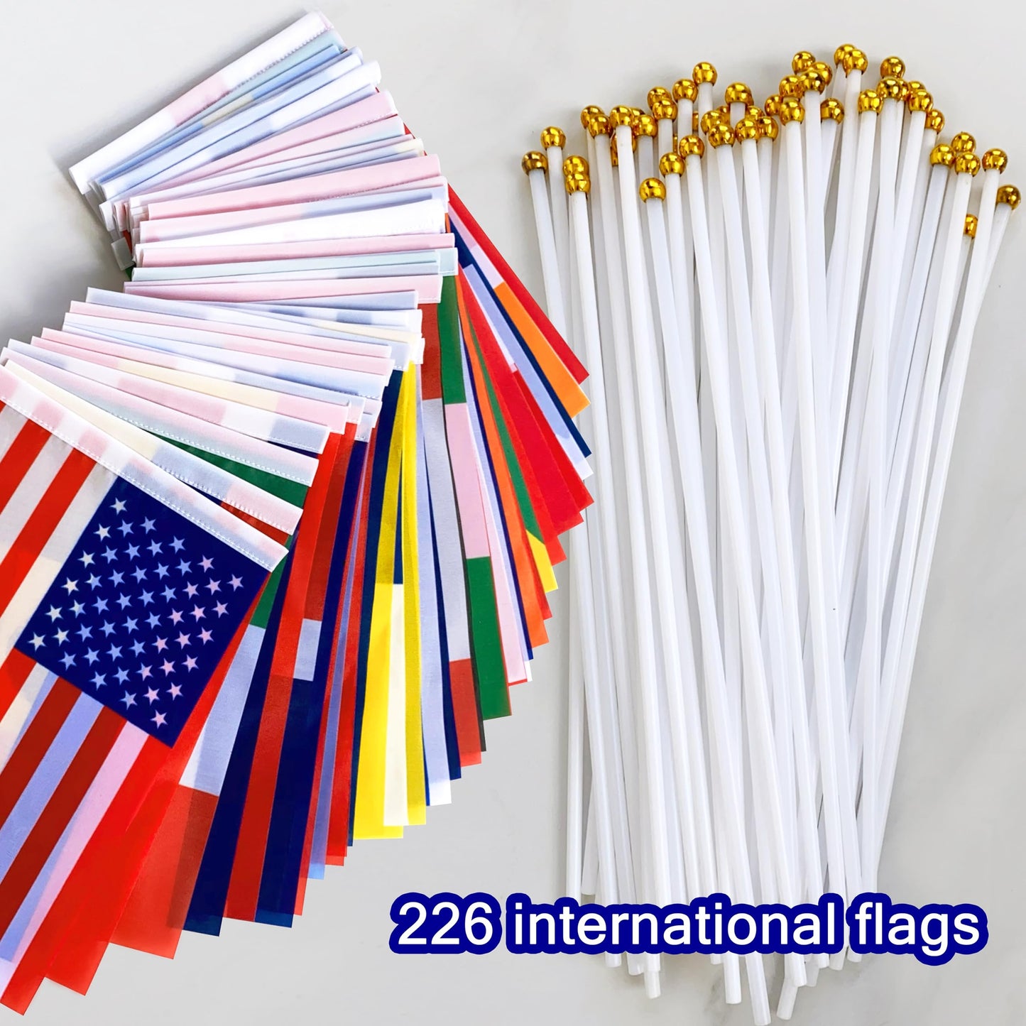 LZXING 226 Countries International Flags of the World Small Mini Hand Held Flags on Stick,All Countries Flags,8.2 x 5.5 Inch