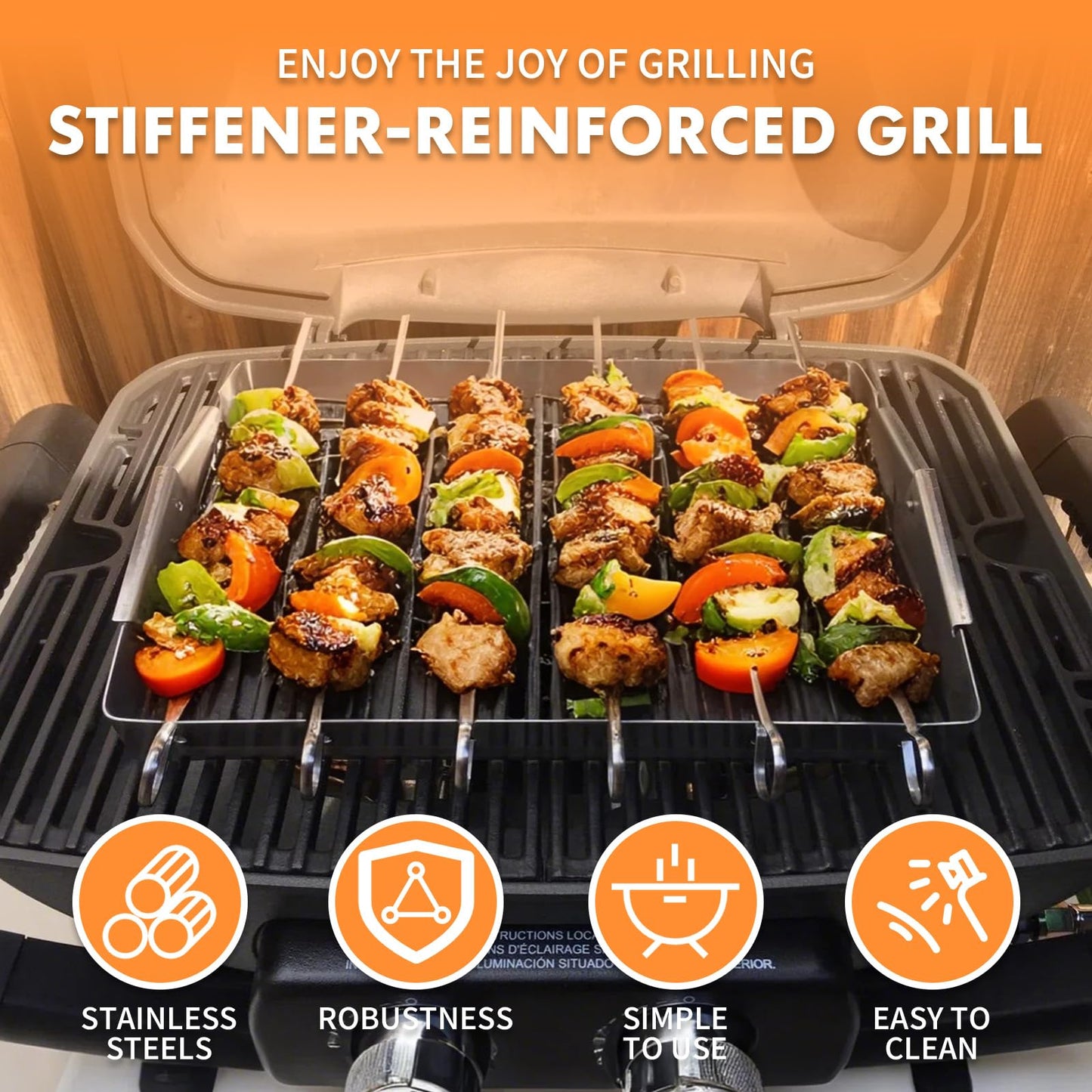 Laexepelle Stainless Steel BBQ Shish Kabob Set, Foldable Grill Rack with 6pcs 13"L Reusable Skewers for Ooudoor Indoor Party and Cookout