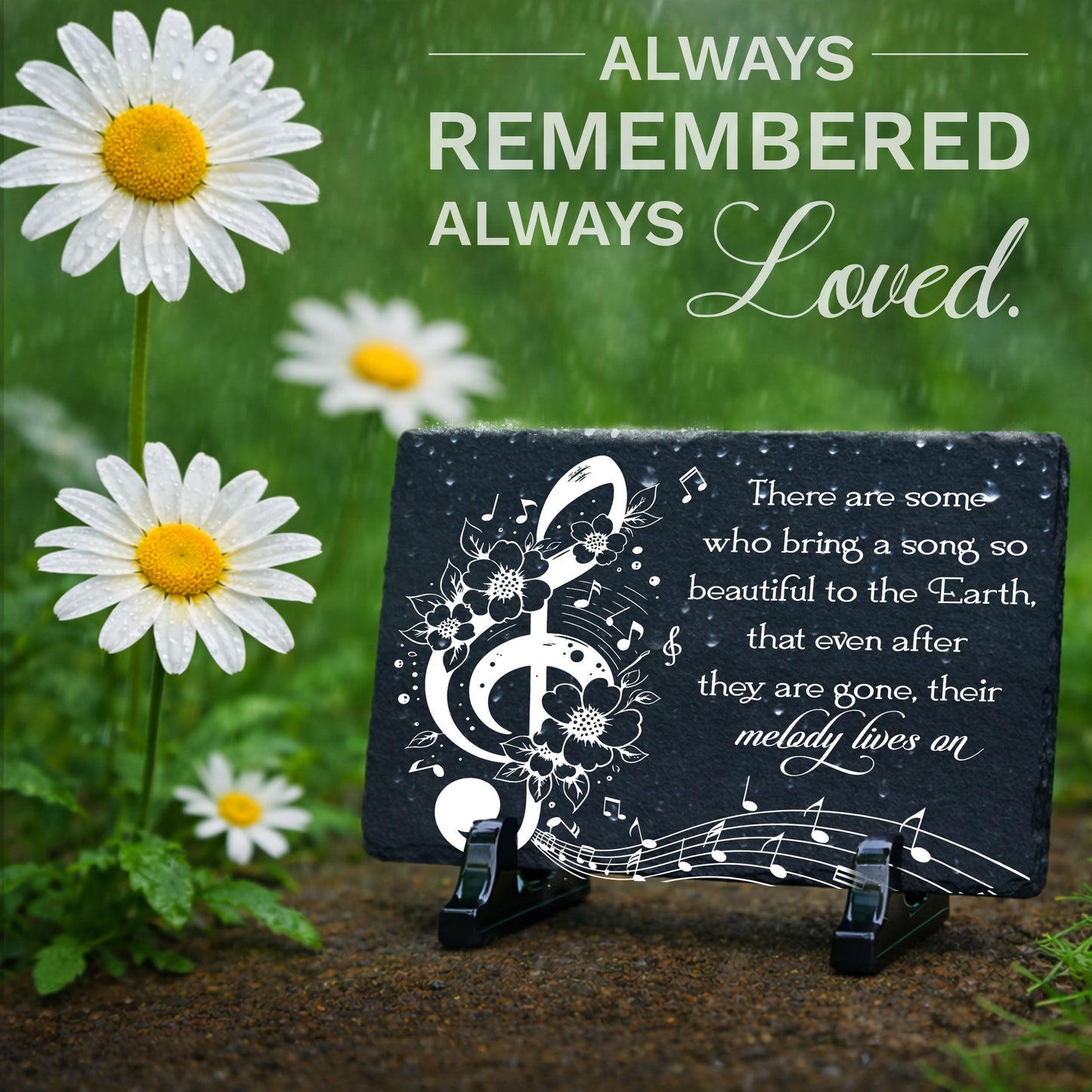 DIGIKAZZ Musician Memorial Garden Stones, Their Melody Lives On, Sympathy Flowers Outdoor Plaque, Musical Memorial Rectangle Stepping Stones for Loved One on Christmas