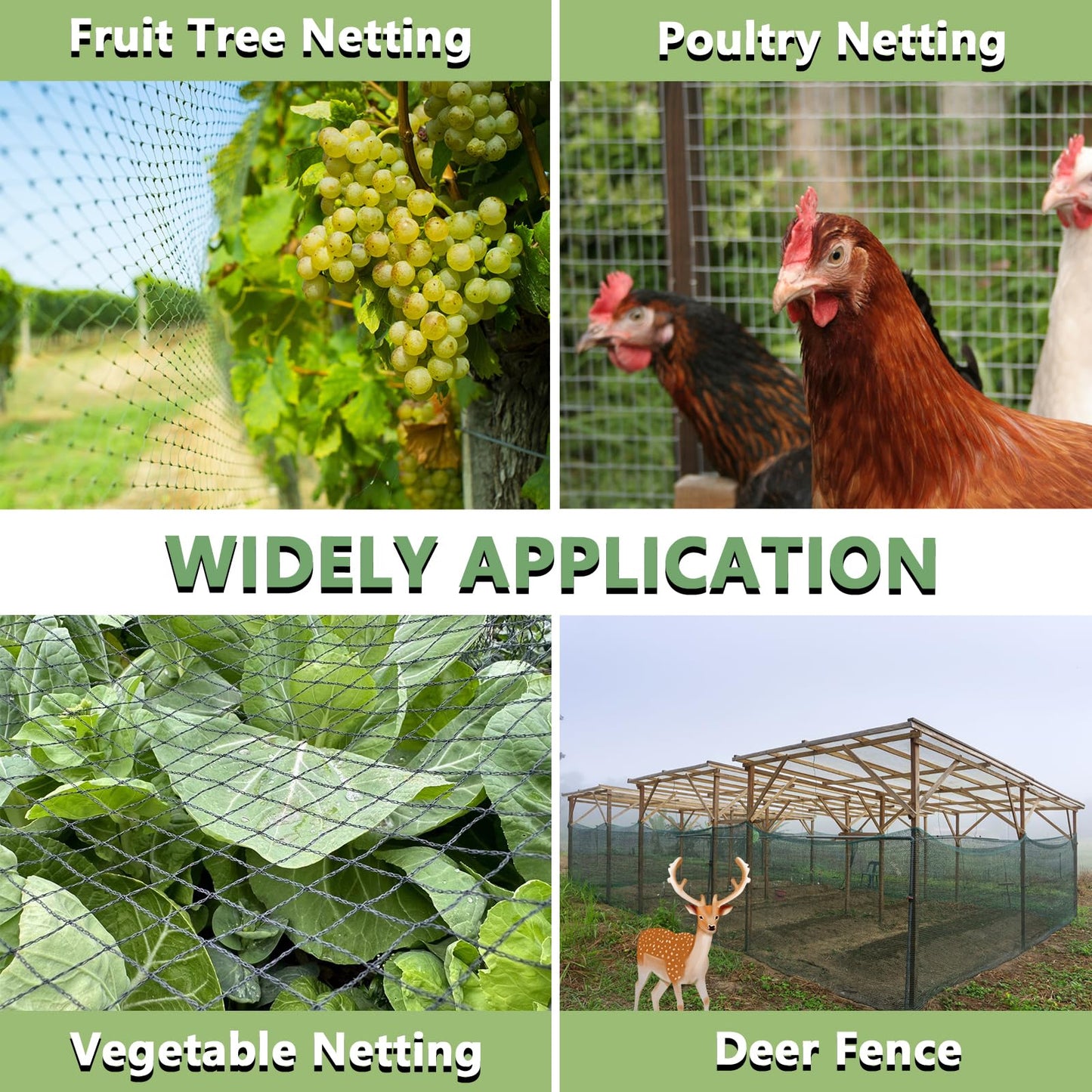 Bird Netting for Garden 25 x 25 FT Heavy Duty Black Garden Netting for Fruit Trees, Chicken Coop, Pond, Blueberry Bushes, Poultry & Deer Netting, HDPE Plant Protection Net Fence with Ties