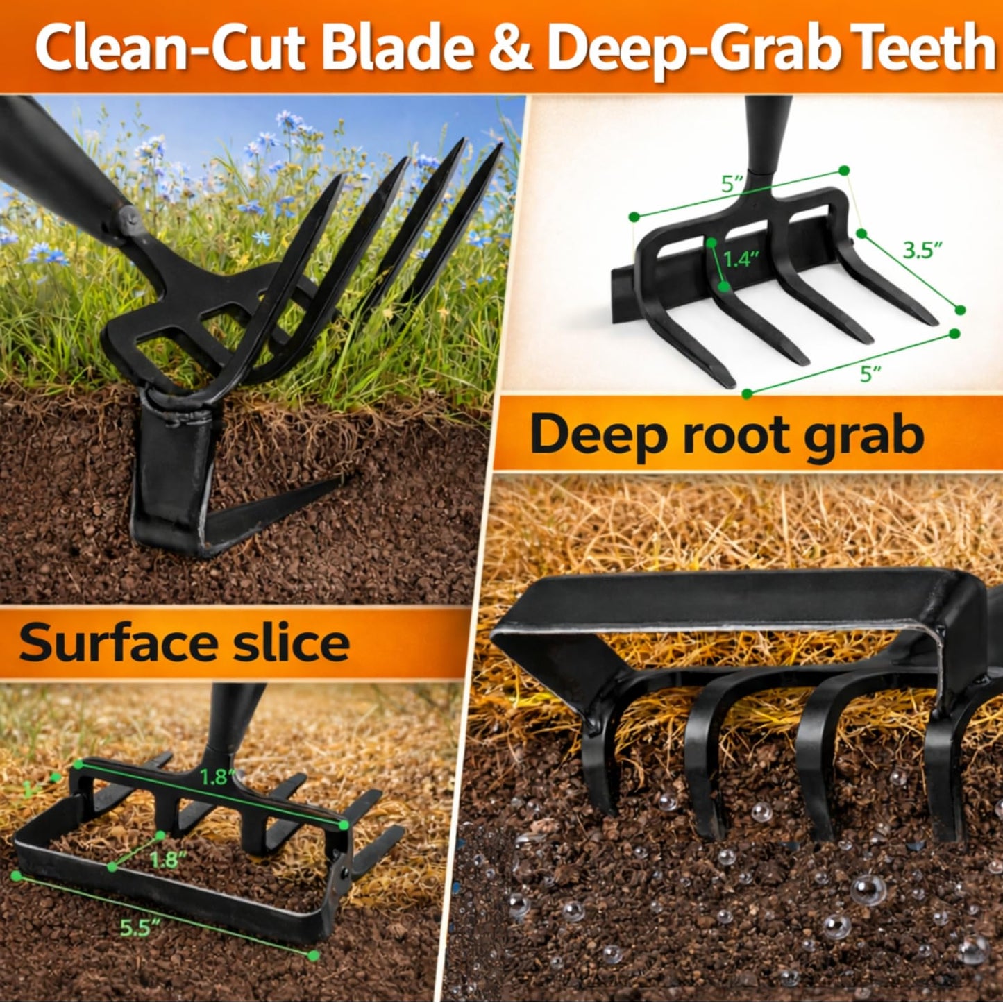Garden Hoe with Cultivator Rake - Heavy Duty Stirrup Hoe Gardening Tool,Sharp Blade,60 Inch Adjustable Long Handle,Scuffle Action Hoes for Fast Weeding,Grass Weeder Removal,Loosen Soil