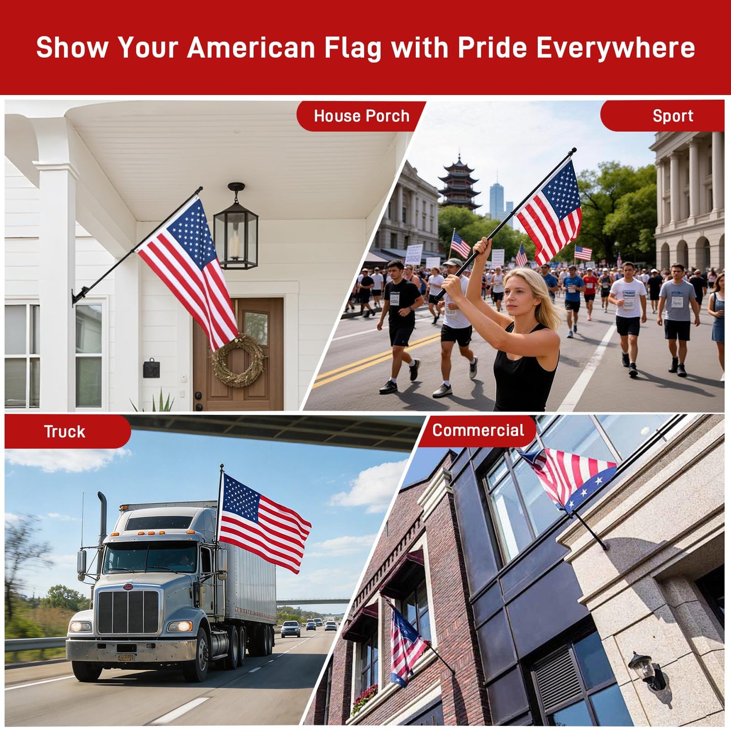 SEEKNEW Black Flag Pole for Outside House, 6 FT Stainless Steel No Tangle Spinning Residential Flagpoles & Two-Position Flag Pole Holder Brackets Mounting for USA Outdoor Flags for Porch(Without Flag)