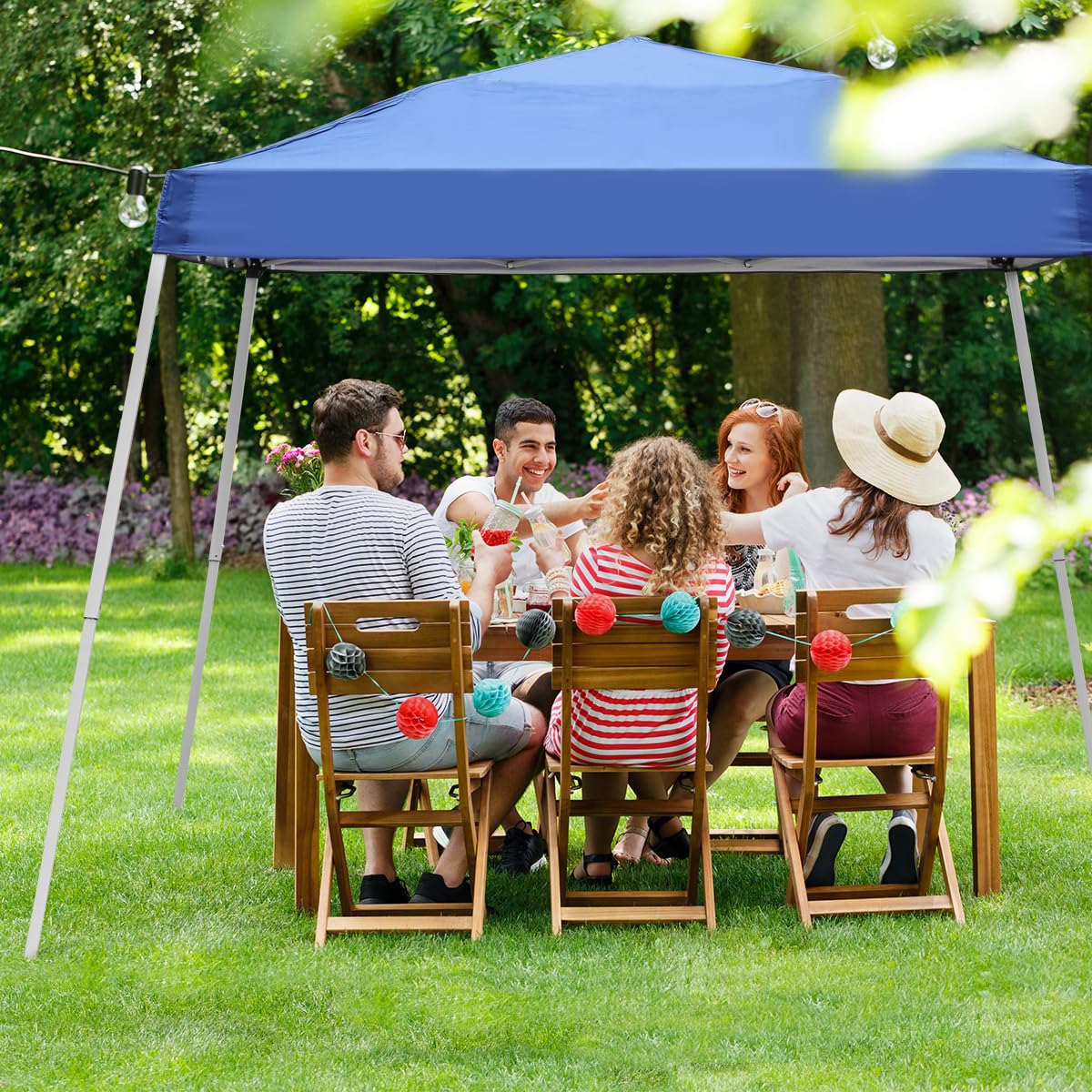 Oneofics Pop-up Canopy Tent, 10x10 Foot, Slant Legs with Carrying Bag, Gazebo Shelter for Patio Deck Garden and Beach, 8x8 Foot Cover Included, Blue