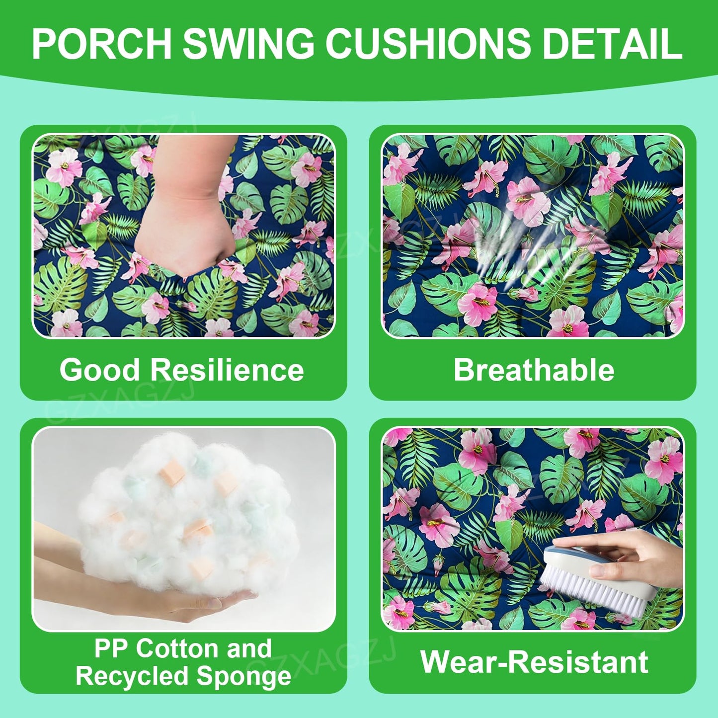 GZXAGZJ Porch Swing Cushions 70x40 inch Waterproof Outdoor Swing Cushions with Backrest and Ties Thicken 5" Swing Cushion for Outdoor Furniture Garden Lawn Patio Backyard (Rainforest Pattern)
