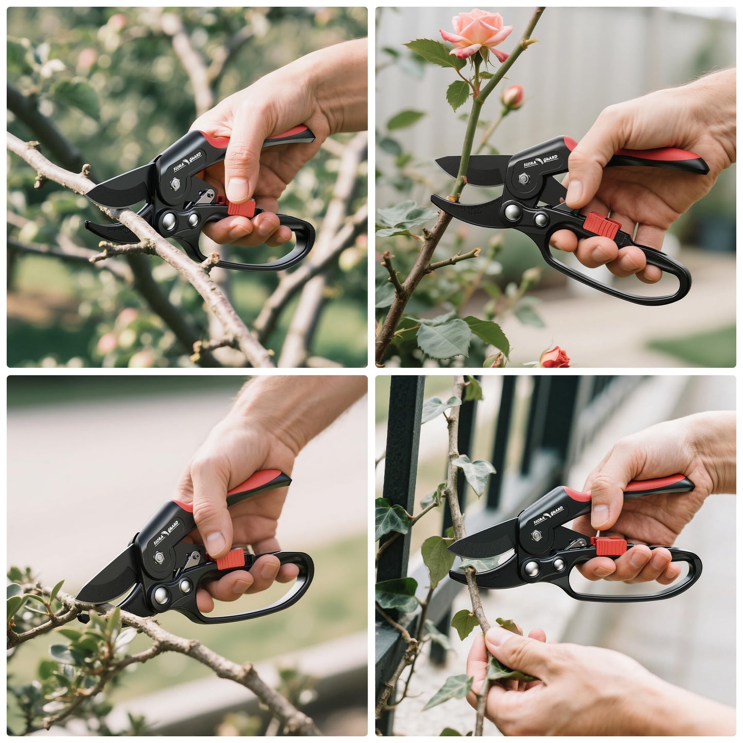 FLORA GUARD Ratchet Pruning Shears for Easy Cutting, Heavy Duty Garden Clippers for Thick Branches, 3-Step Ratcheting Hand Pruners for Weak Hands, Seniors & Gardening
