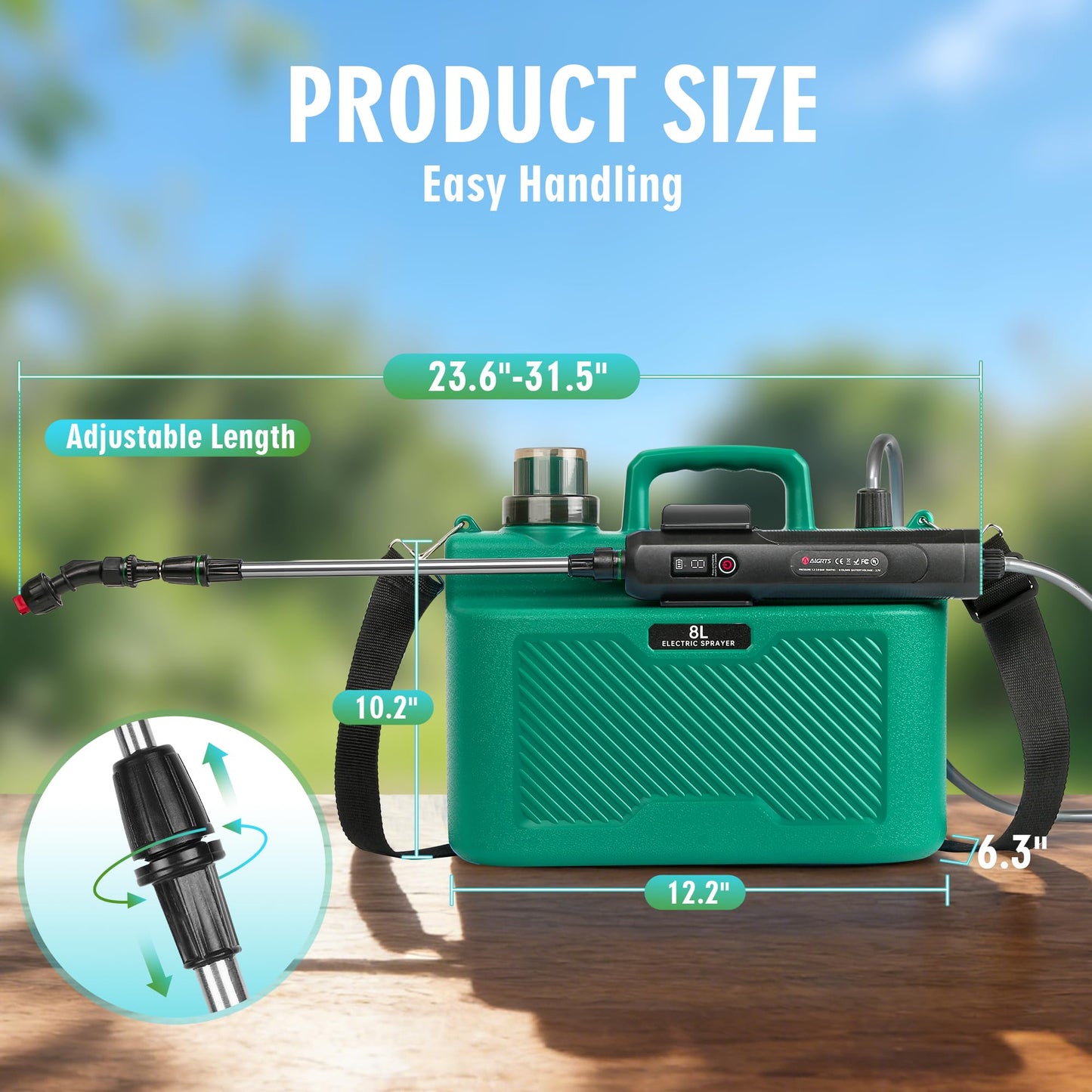 2 Gallon Electric Sprayer, Battery Powered Garden Sprayer with 3 Adjustable Speed, Automatic Water Pump Weed Yard Lawn Sprayer with 4 Mist Nozzles, USB Rechargeable Handle, Retractable Wand for Plants
