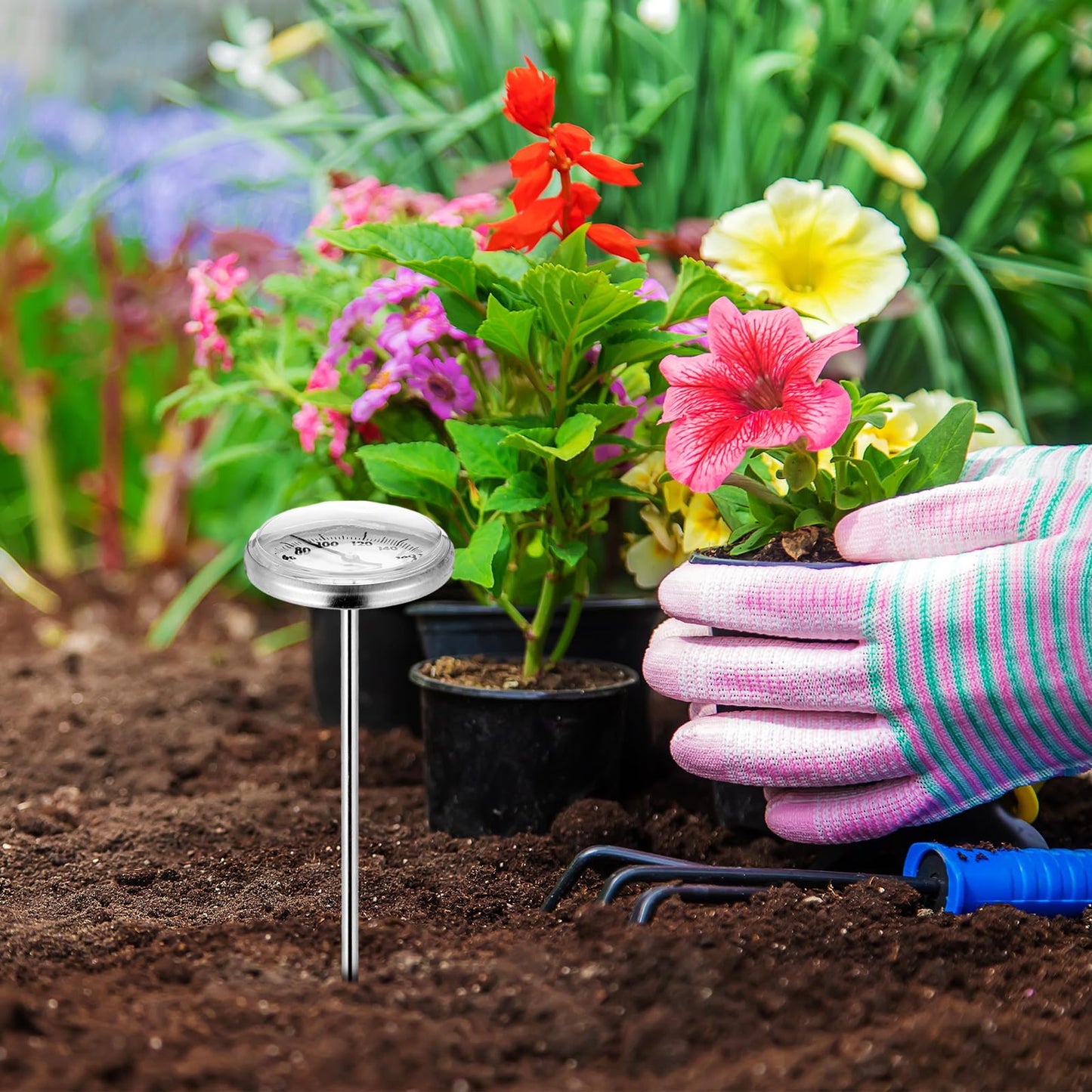 Copkim 2 Pieces Stainless Steel Soil Thermometer 7.5 Inch Stem 0-220 Degrees Fahrenheit Range Soil Temperature Thermometer for Ground, Compost, Garden
