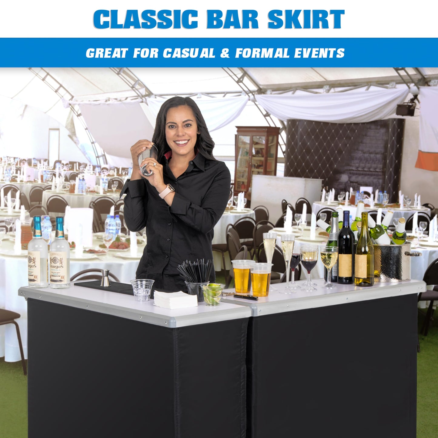 GoBar Portable Double Bar Table Set - Mobile Bartender Station for Events - Includes Carrying Case - Standard or LED