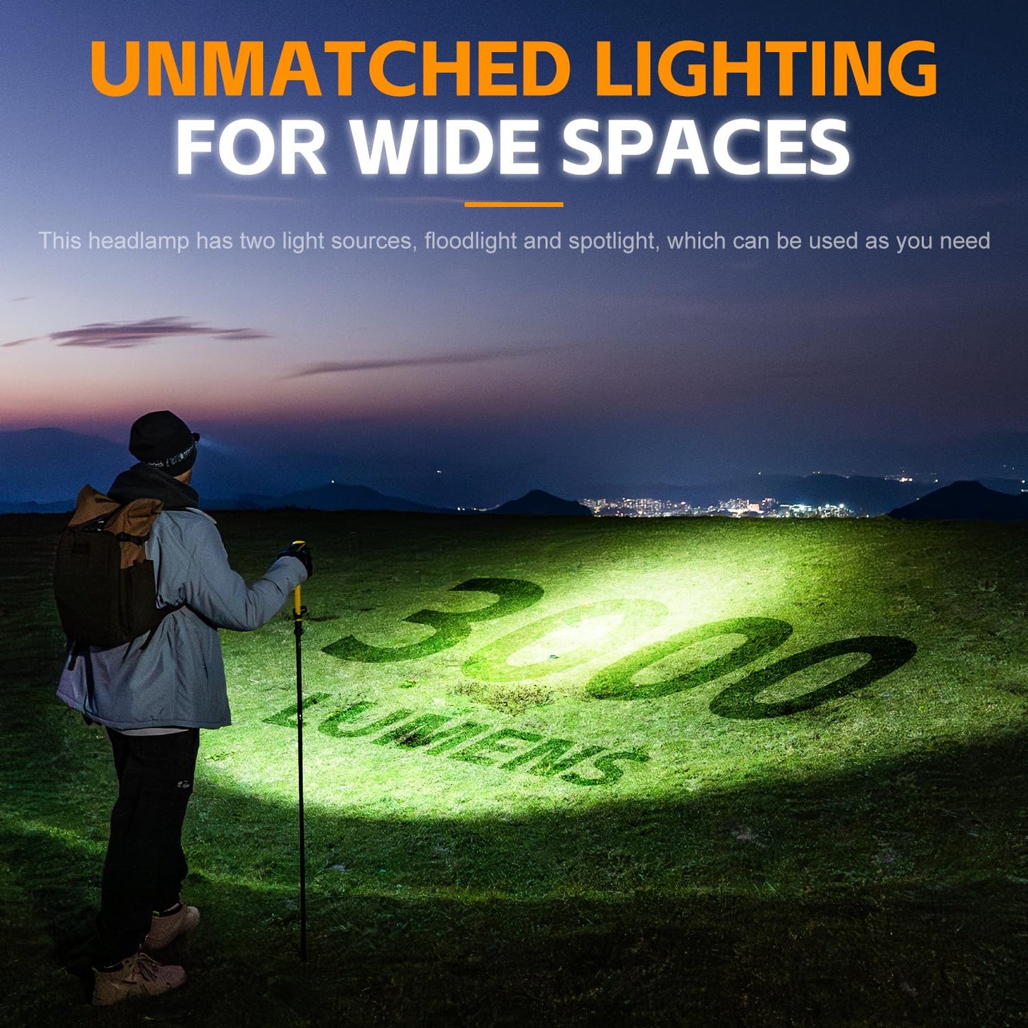 JAMPNMA Rechargeable LED Headlamp 3000 High Lumens,9 Modes 60H Long Lasting, Motion Sensor IPX6 Waterproof Bright Head Light,for Outdoor Camping Hiking Running Fishing