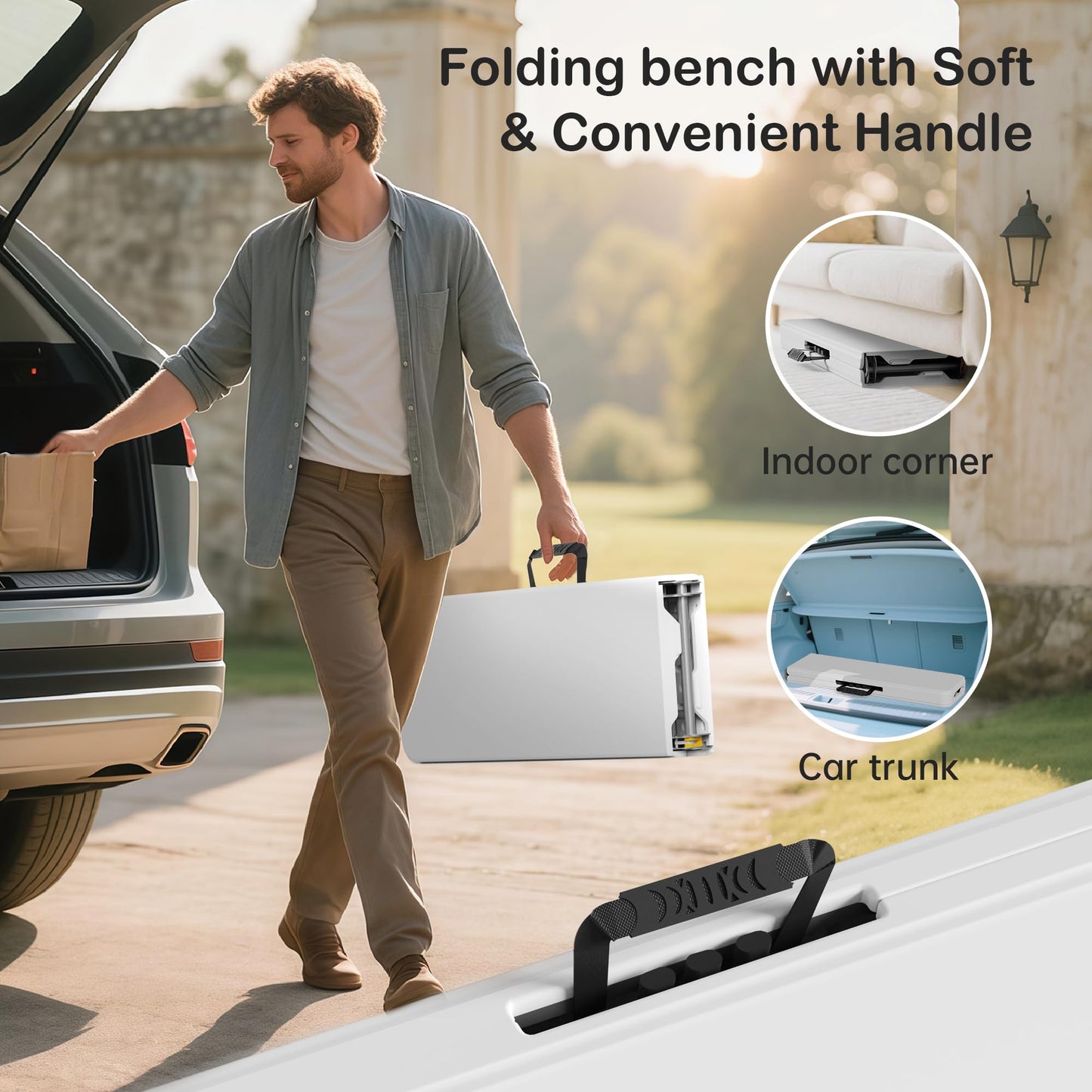 VSOAEIL 6 Foot Folding Bench, Portable Plastic Folding Bench Seat, Foldable Seat for Indoor Outdoor Picnic Camping Dining, Soccer Garden Multipurpose Entertaining Activities, White