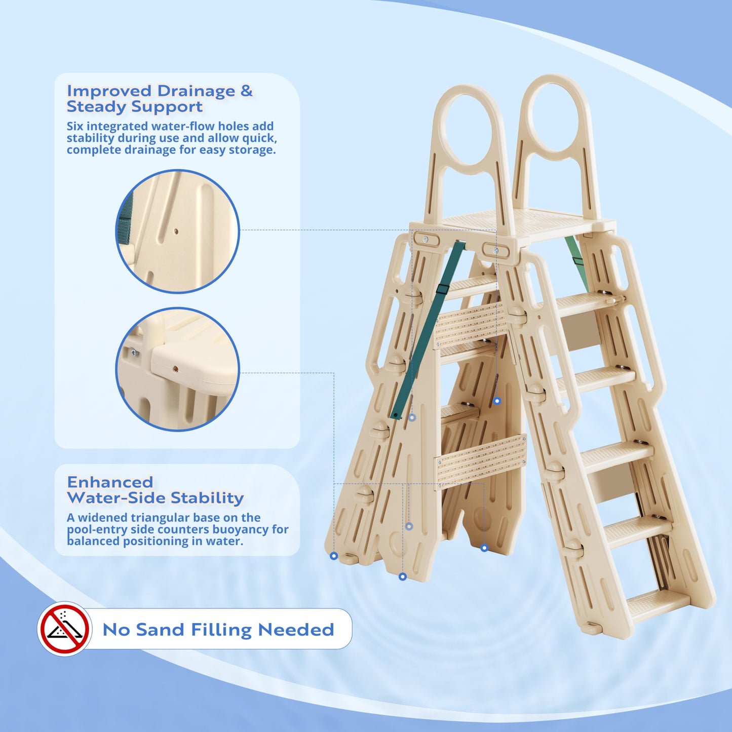 WDOT Pool Ladder Above Ground Swimming Safety Plastic A Frame Pool Ladder with Platform and Safety Barrier for 48-52 inches Pool