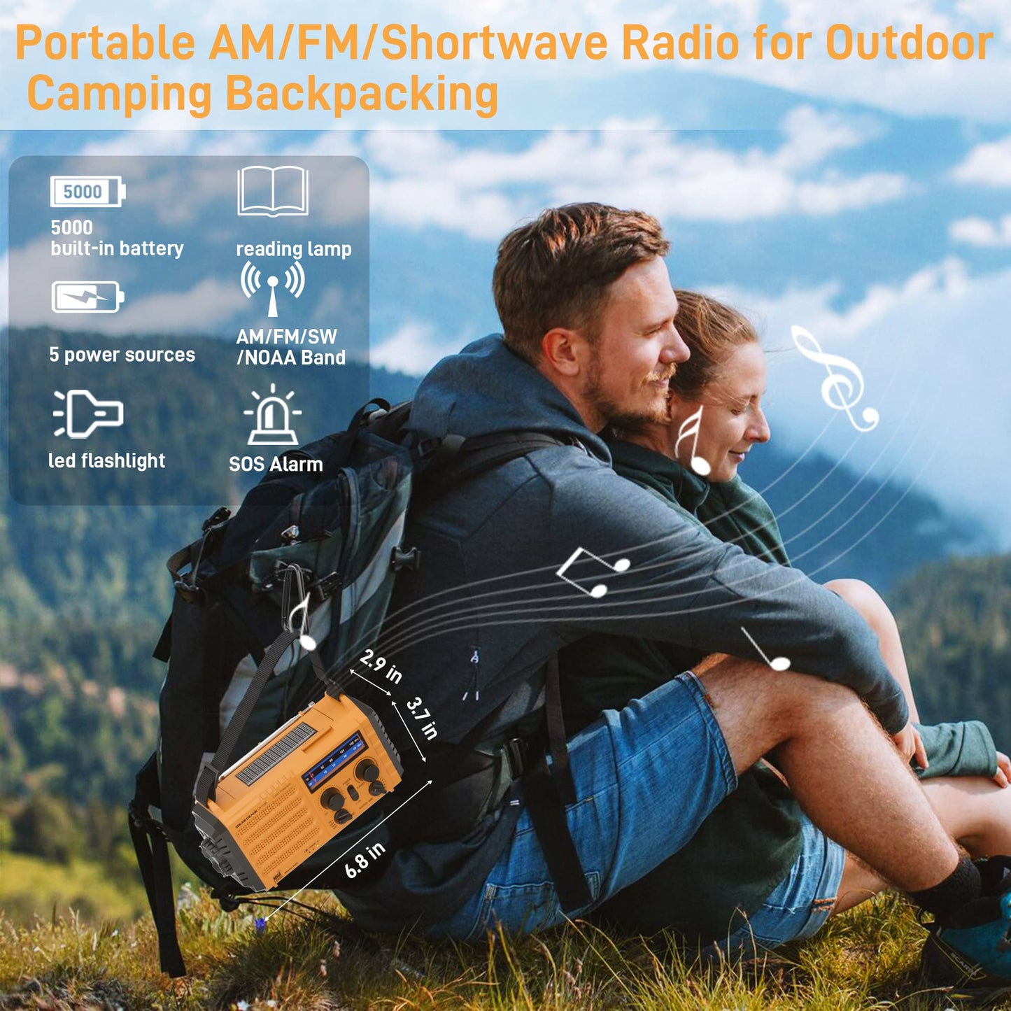 Eoxsmile Emergency Radio with NOAA Weather Alert, 5000mAh Solar Hand Crank Portable AM/FM Shortwave Radio, Rechargeable Battery Powered, USB Charger, Flashlight, SOS Alarm for Home Outdoor Survival
