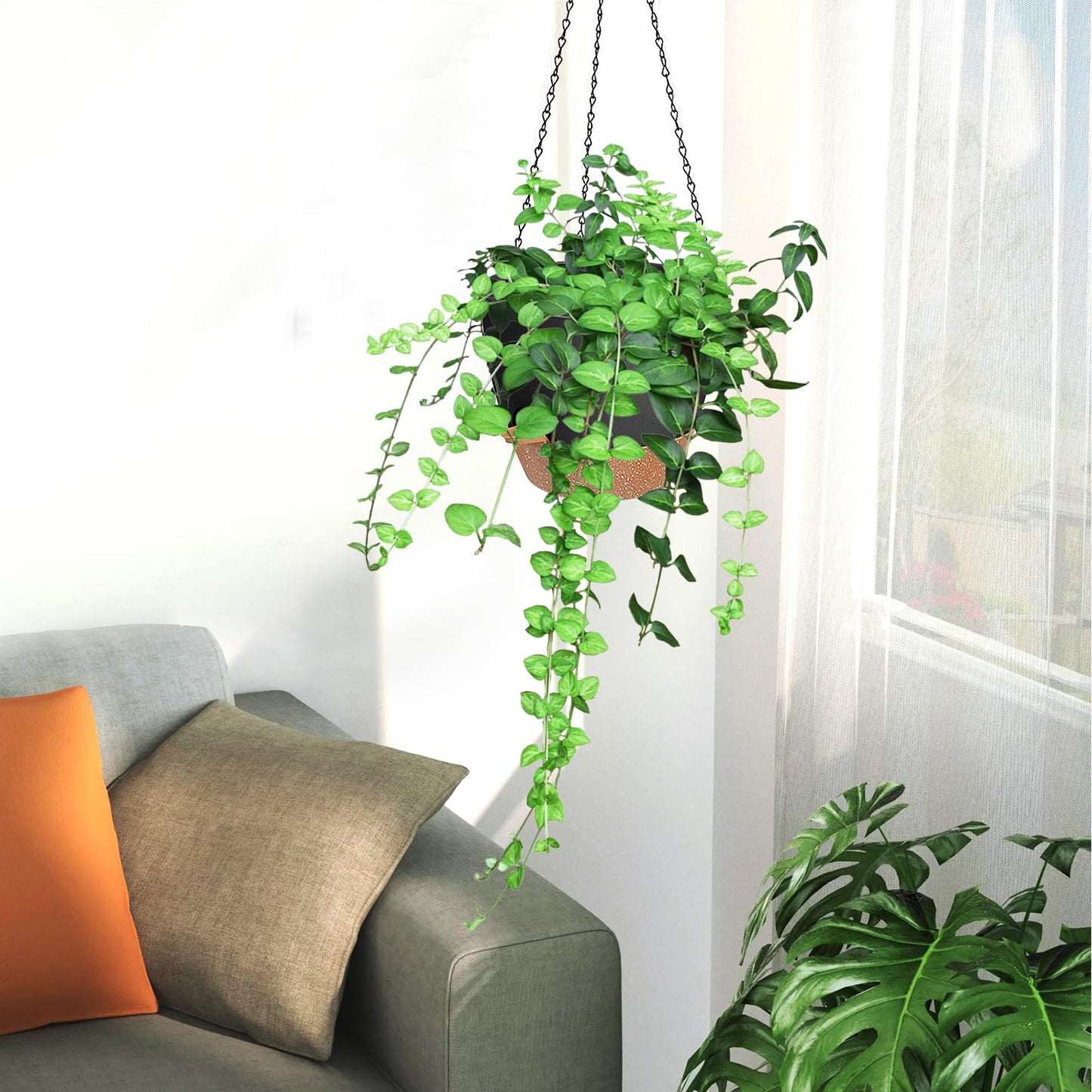 Lucieblessdesign 3 Pack Hanging Planter Indoor Outdoor Flower Pots 7/6.5/5 Inch, Self-Watering Hanging Pot with Drainage Holes Hanging Baskets Holder Plant Pots for Garden (Black)