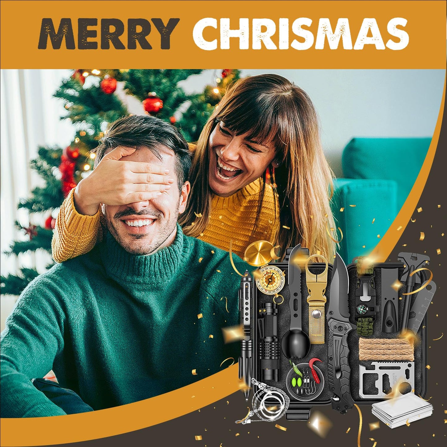 Gifts for Men Him Dad, Survival Kit and Equipment 25 Pcs, Valentines Gifts for him, Christmas Stocking Stuffers,Camping Essentials, Survival Gear, Cool Gadgets for Men