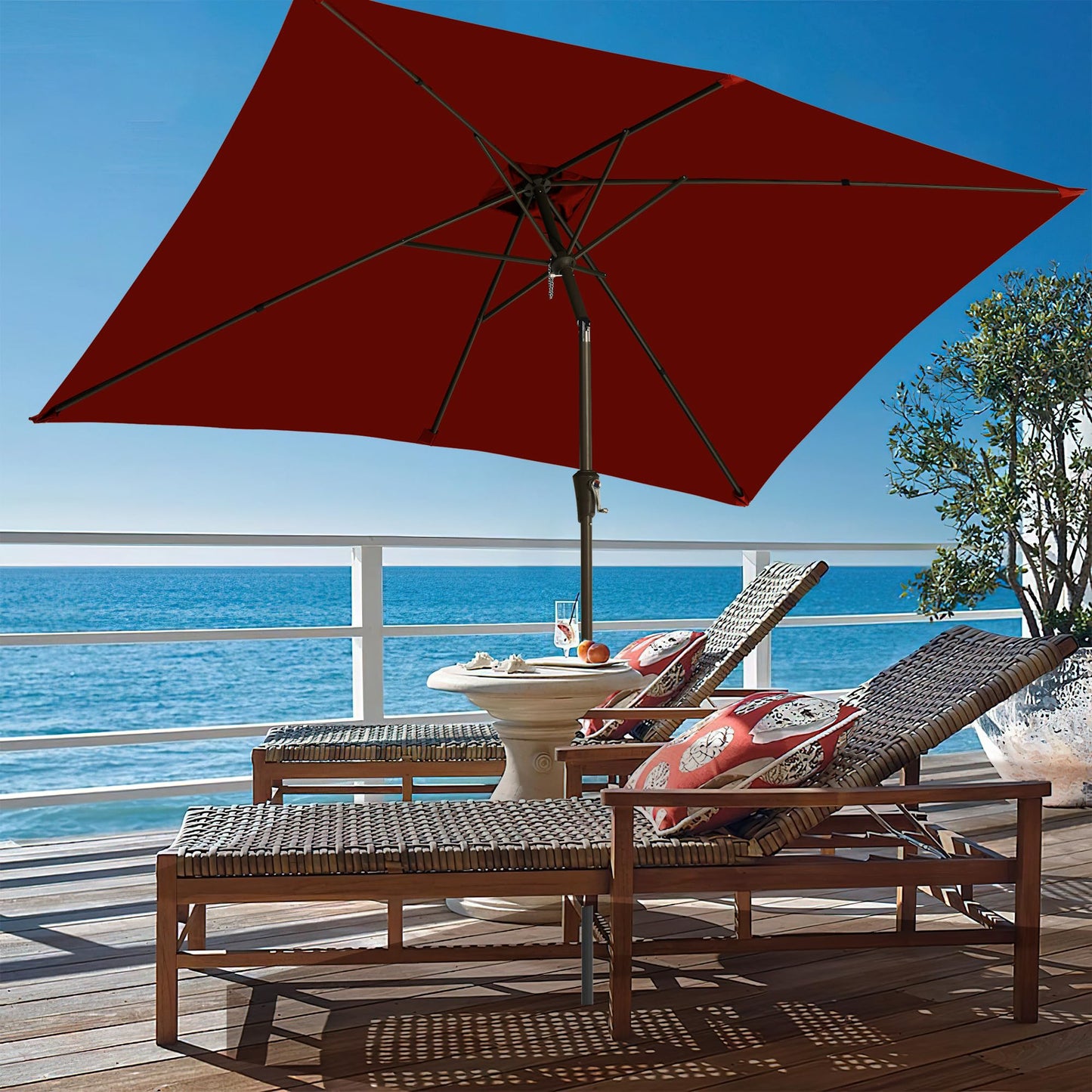Ayge 6.5x10FT Rectangular Patio Umbrella Outdoor Table Umbrella w/Push Button Tilt & Crank Rectangle Market Umbrella UV Protection for Garden,Deck,Lawn,Yard & Pool,Red
