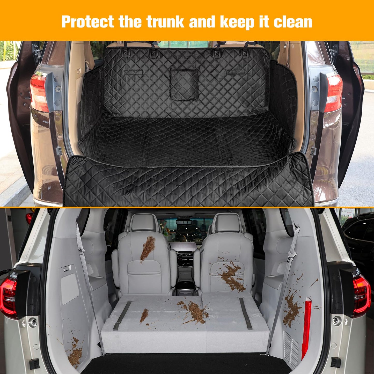 PETICON SUV Cargo Liner for Dogs, PU Leather Waterproof Pet Cargo Cover for SUVs Sedans Vans with Bumper Flap Protector, Scrachproof Non-Slip Large Size Dog Seat Mat Universal Fit