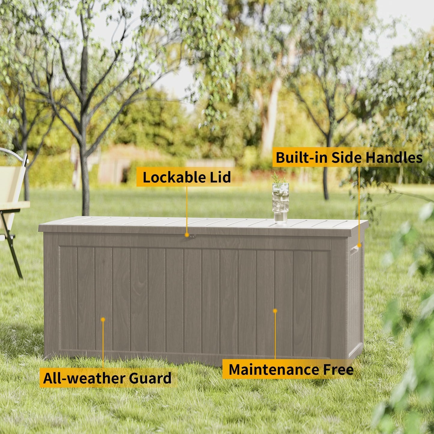 PATIOEASY Outdoor Storage Box 275GAL Waterproof Resin Deck Box,Pool Accessories Supplies，UV-Resistant Lockable Package Delivery Bin for Garden Tools,Large Patio Outside Cushions,Chest,Furniture,Grey