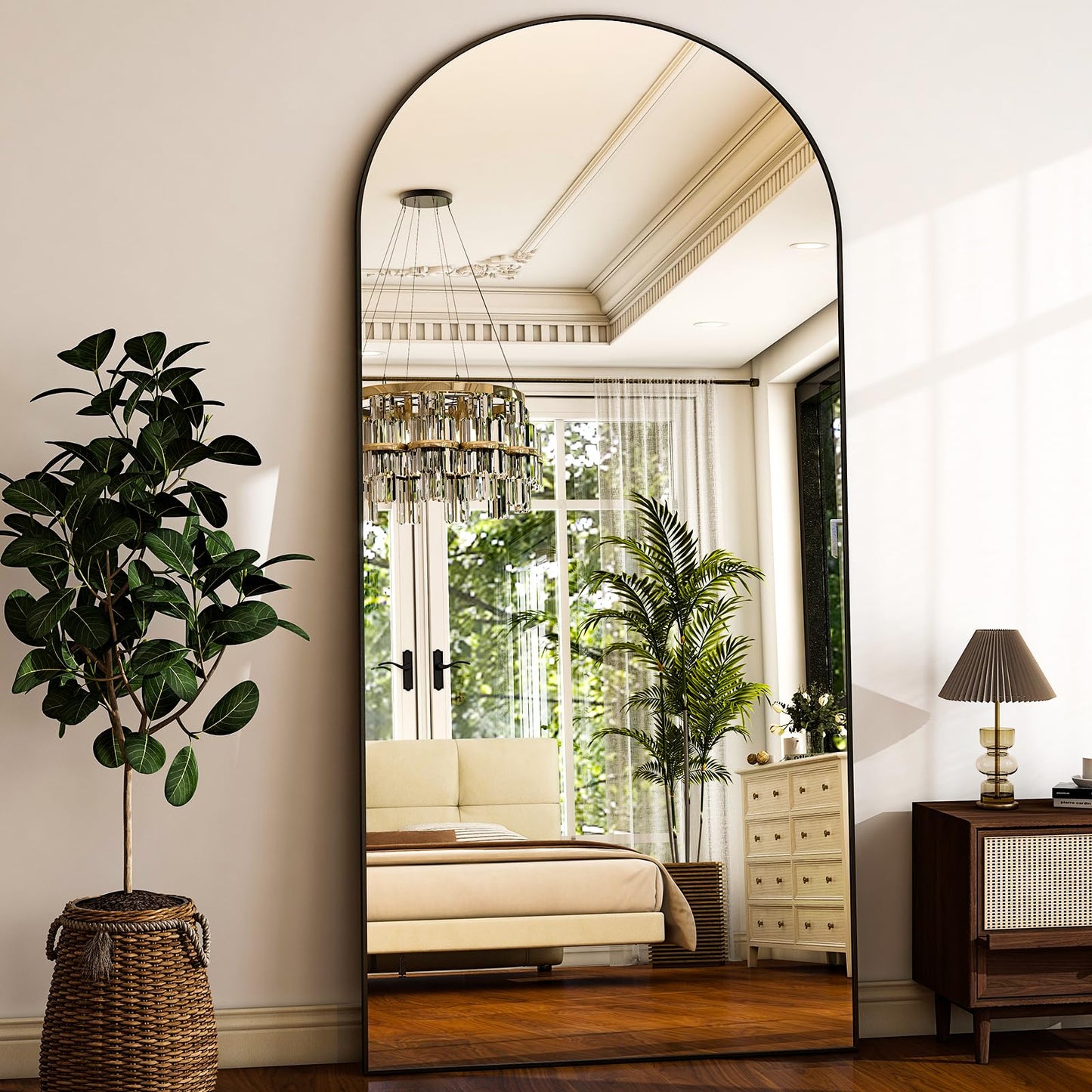 HARRITPURE 78" x 35" Arched Full-Length Mirror - Black Oversized Floor Mirror Free Standing Aluminum Frame Full Body Mirrors for Bedroom Cloakroom