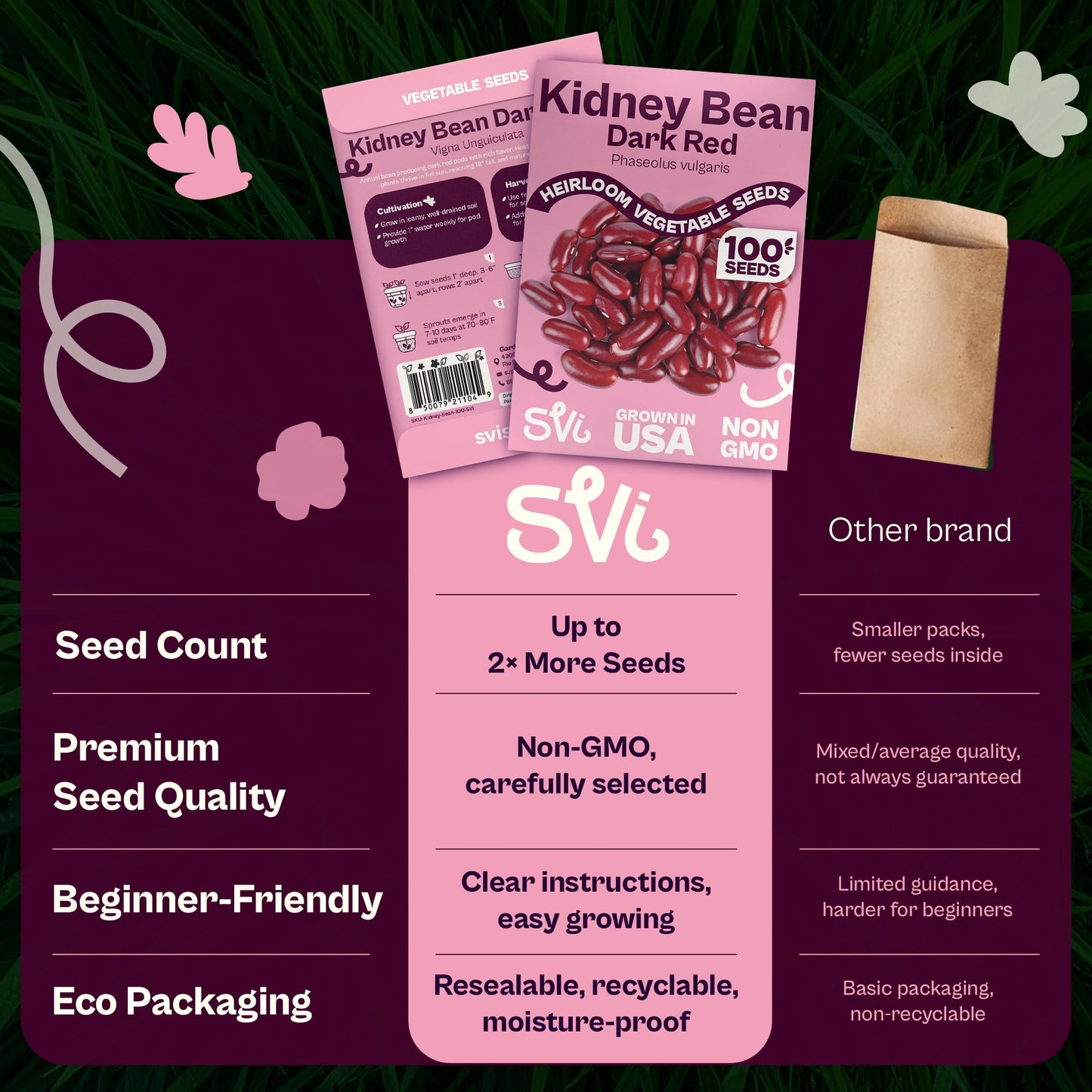 SVI 50 Dark Red Kidney Beans Seeds (Phaseolus vulgaris L.) – Rajma, Surkh Lobia, Heat-Tolerant, Protein-Rich – Heirloom Vegetable Seeds for Outdoor Garden & Raised Beds