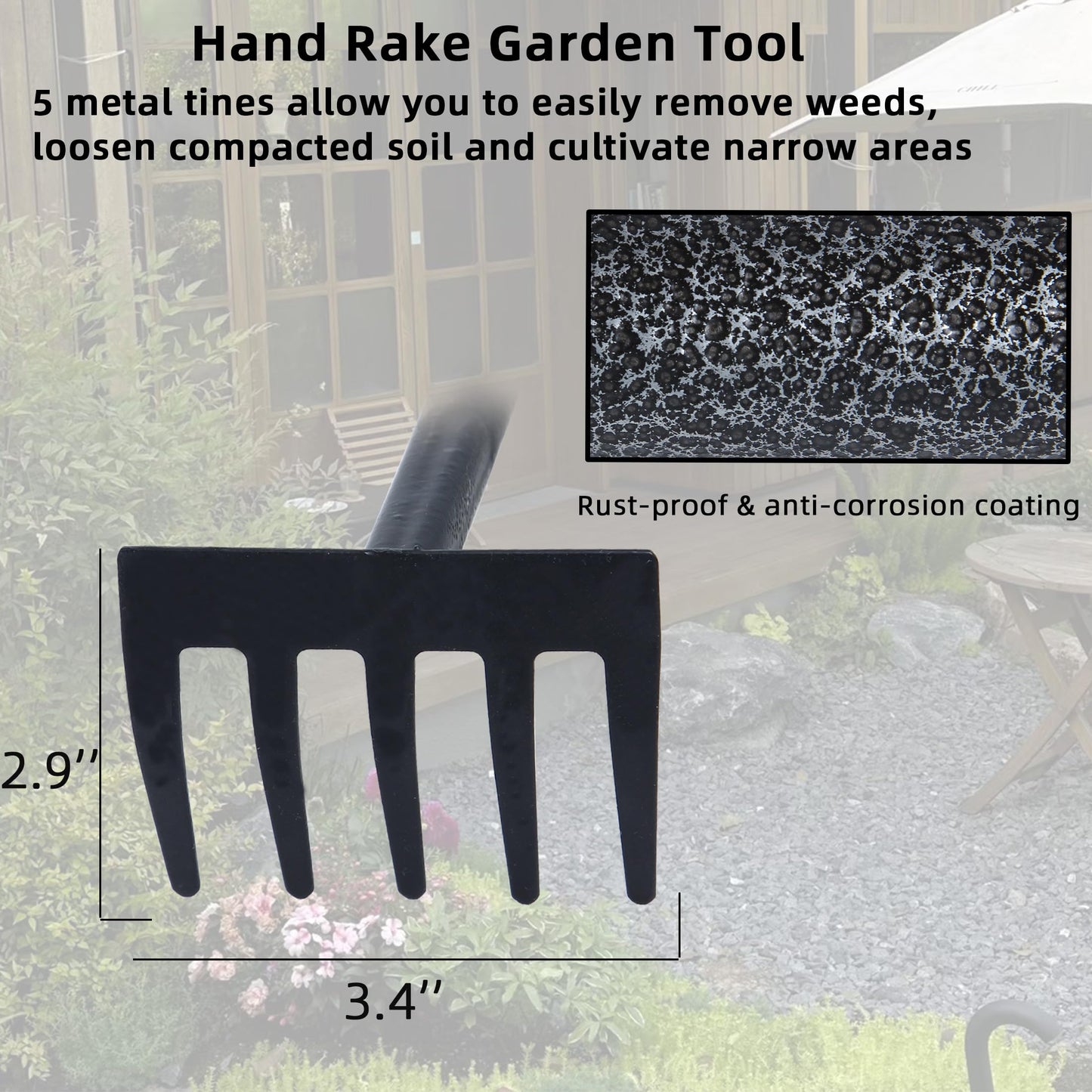 KLDOLLAR Hand Rake, Adjustable Handle Garden Small Rake Garden Tool, Heavy Duty Hand Tiller Cultivator with Soft Foam Grip, Mini Rakes for Weeding Tilling Soil Loosing Planting
