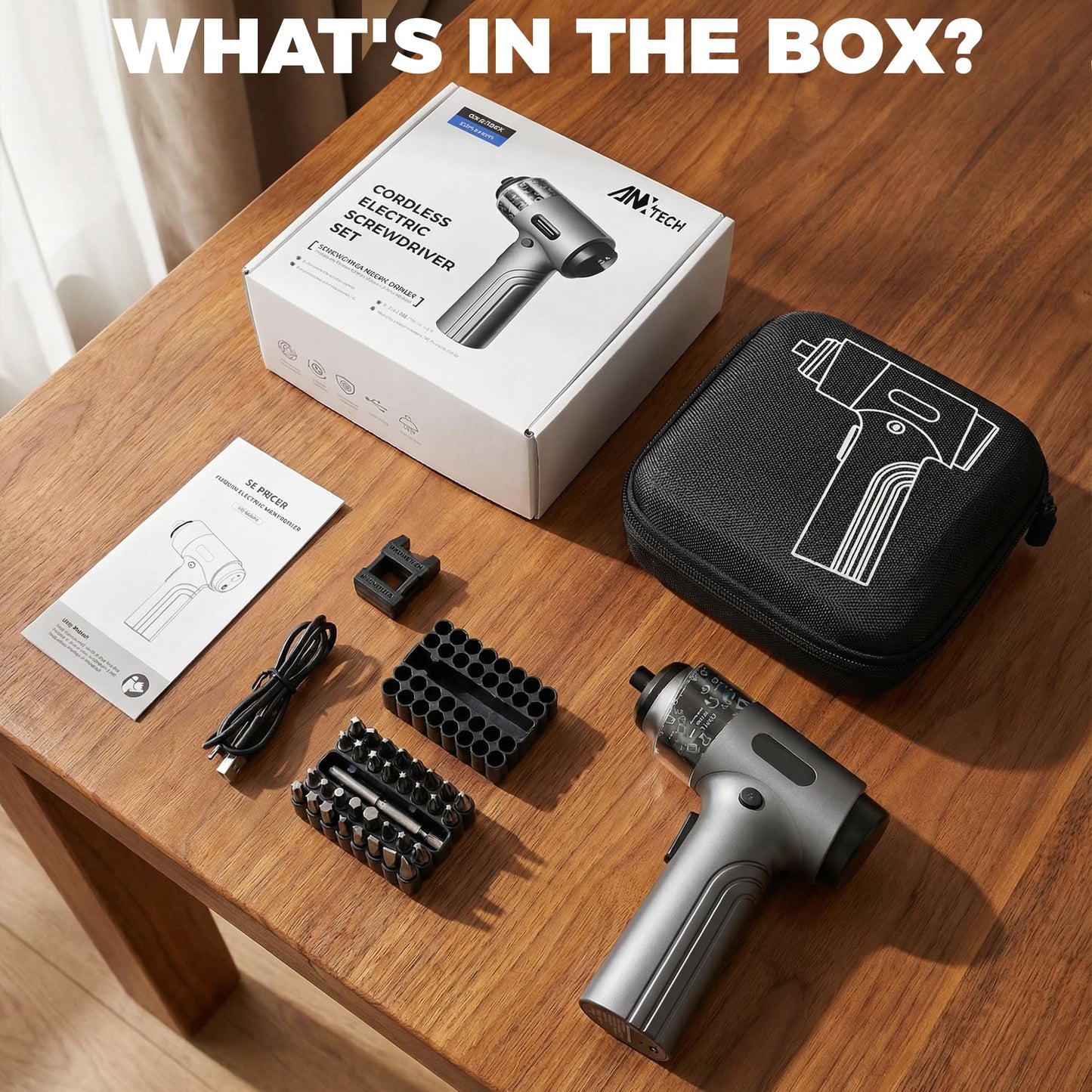 Cordless Electric Screwdriver Set with 7 Torque Settings & Motor Lock Protection, Digital Display, LED Light, 2500mAh Battery, 32 Bits, 1/4’’ Hex Mini Tool Kit for Home & Electronics Repair
