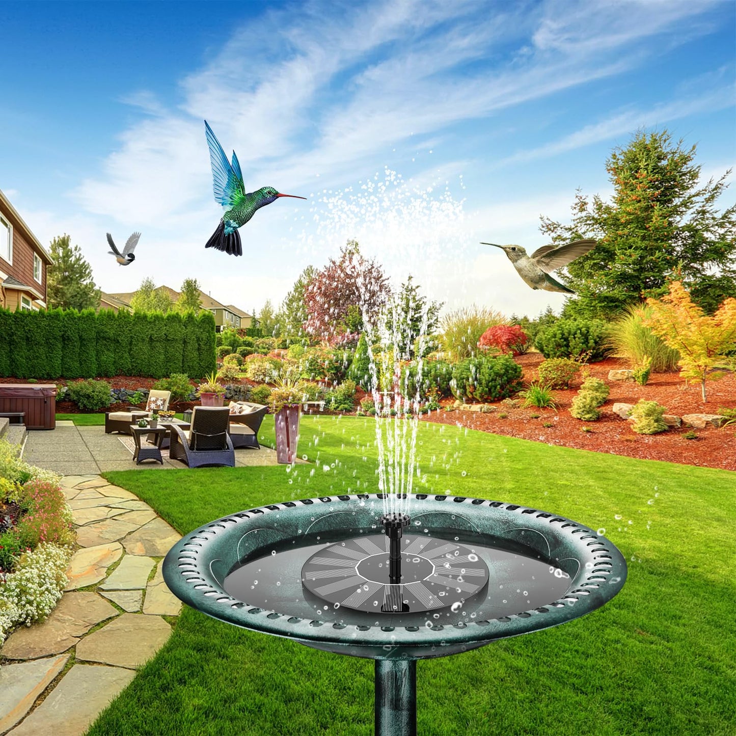 AISITIN 2 x 1.5 W DIY Solar Powered Garden Fountain with 6 Nozzles Effects for Ponds, Bird Bath, Aquarium, Garden Fountain