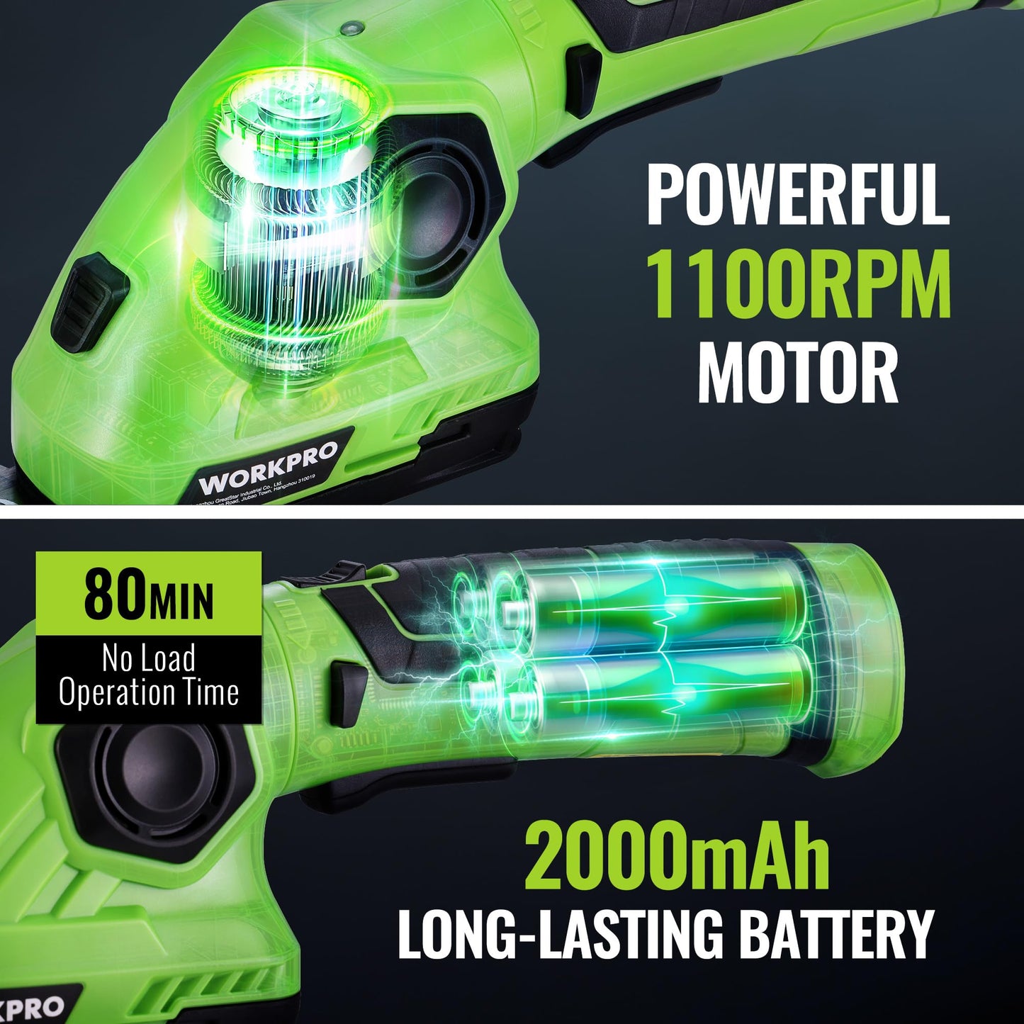 WORKPRO Cordless Grass Shear & Shrubbery Trimmer - 2 in 1 Handheld Hedge Trimmer 7.2V Electric Grass Cutter 2.0Ah Rechargeable Lithium-Ion Battery and USB Cable Included