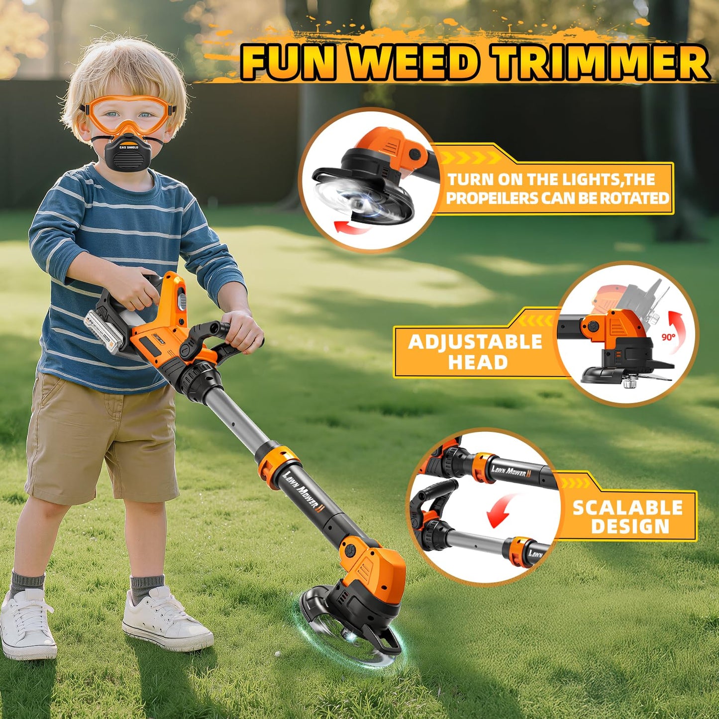 Kids Tool Set, 3 in 1 Kids Power Garden Tools with Sounds & Lights, Toy Weed Wacker, Toy Leaf Blower and Hedge Trimmer, Outdoor Toys, Toy Tools, Christmas Birthday Gifts for Boys 3 4 5 6 7 8 Year Old