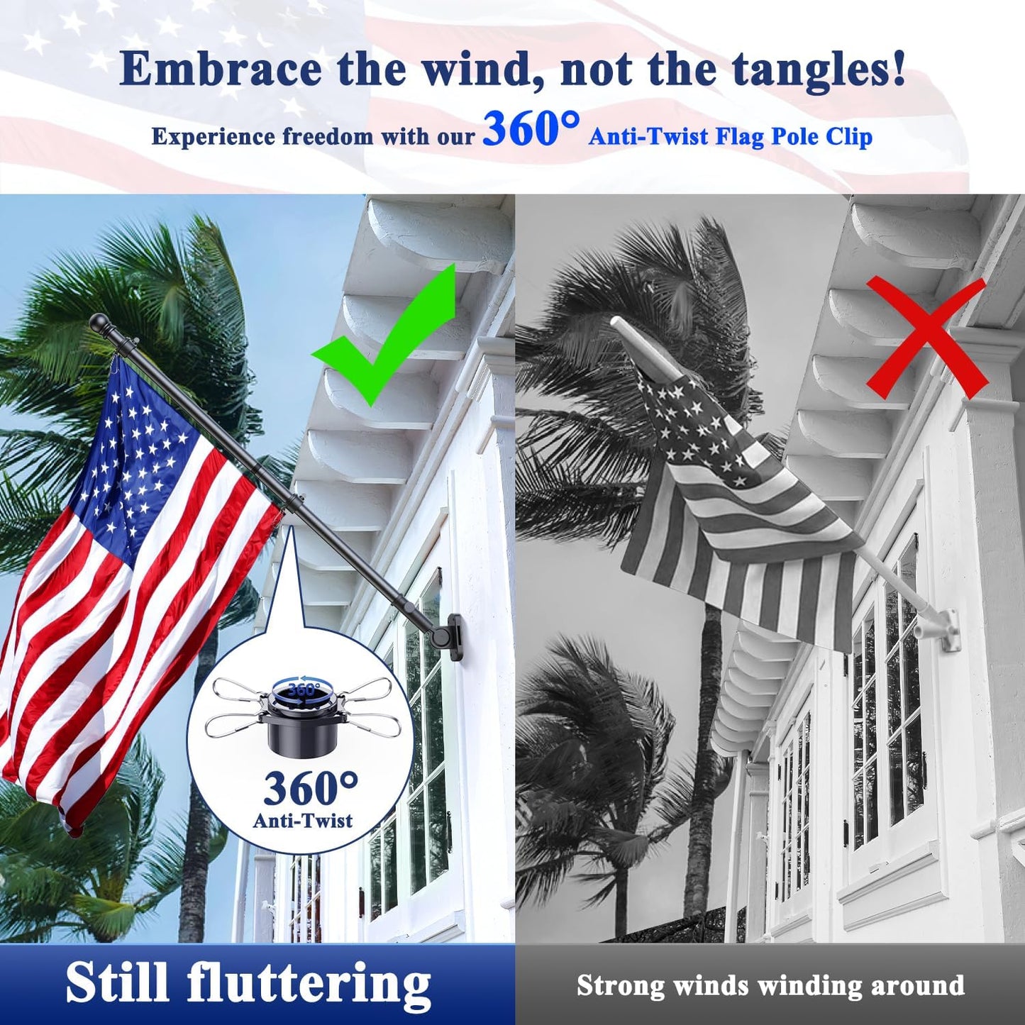PHITRIC 5FT Flag Pole Kit with 3x5 American Flag for House Outside, Stainless Steel Rustproof Flagpole Holder for 3x5 Sports Fan Outdoor Flags for Outside House (Black)